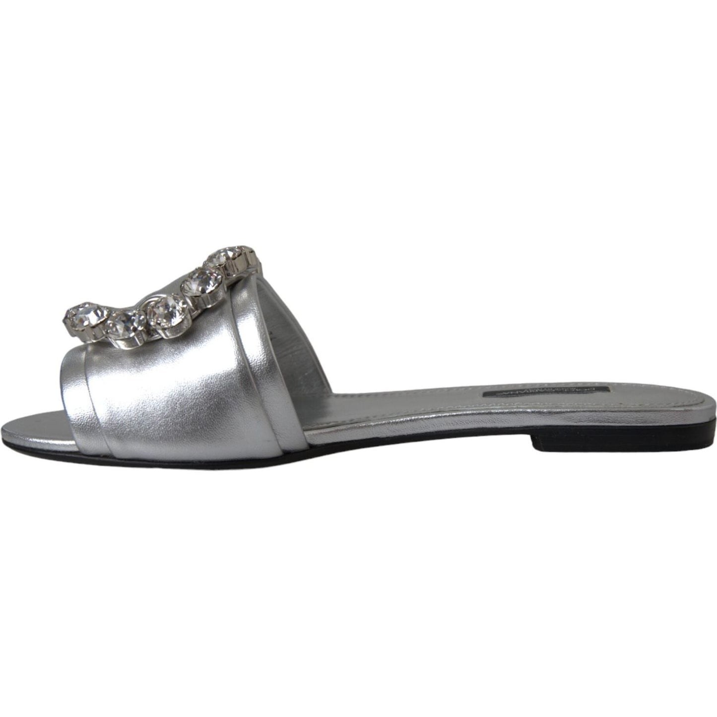 Dolce & Gabbana Silver Crystal Leather Flats Sandals Shoes Dolce & Gabbana Dim Gray