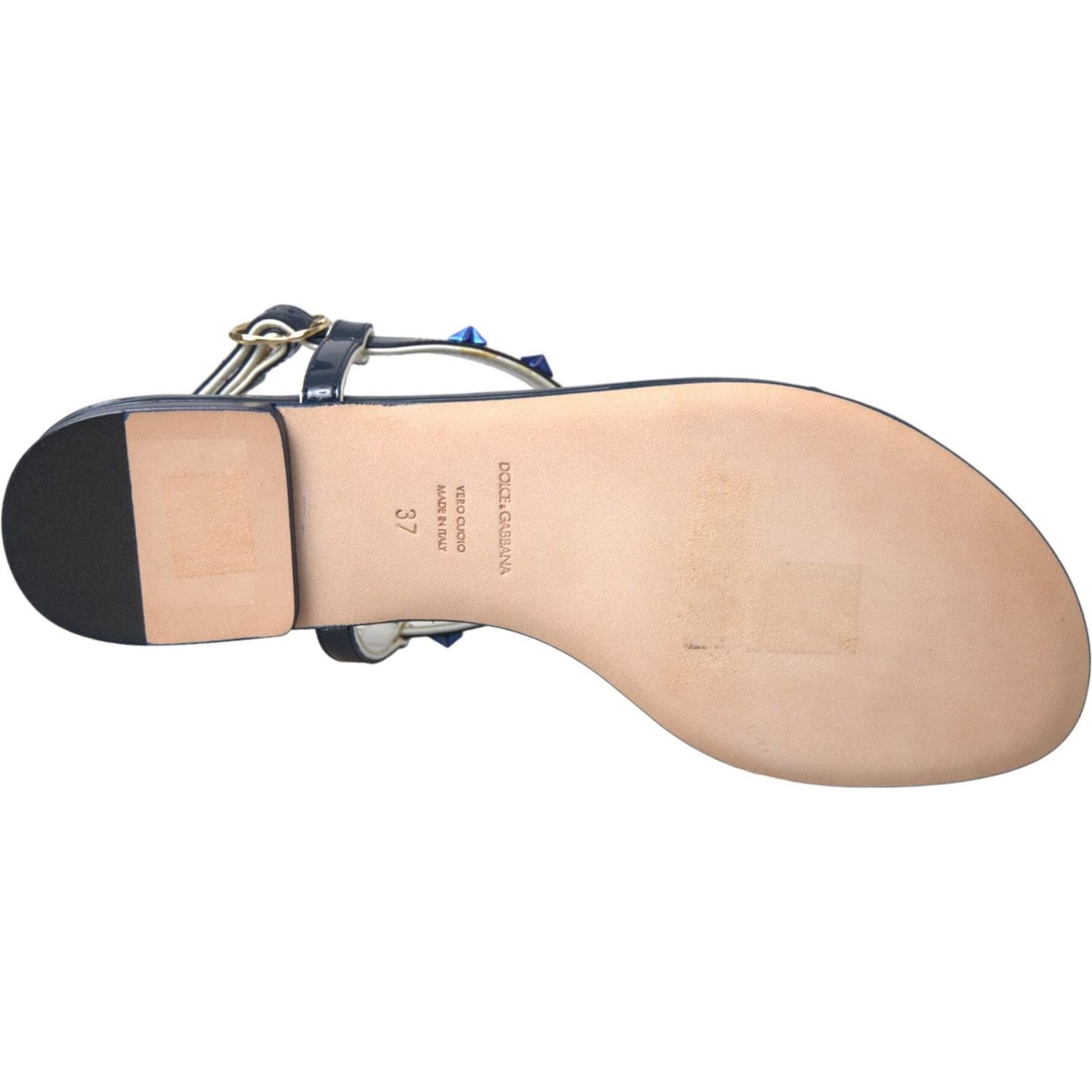 Dolce & Gabbana Blue Stripes Leather Studded Flats Sandals Shoes Dolce & Gabbana Tan