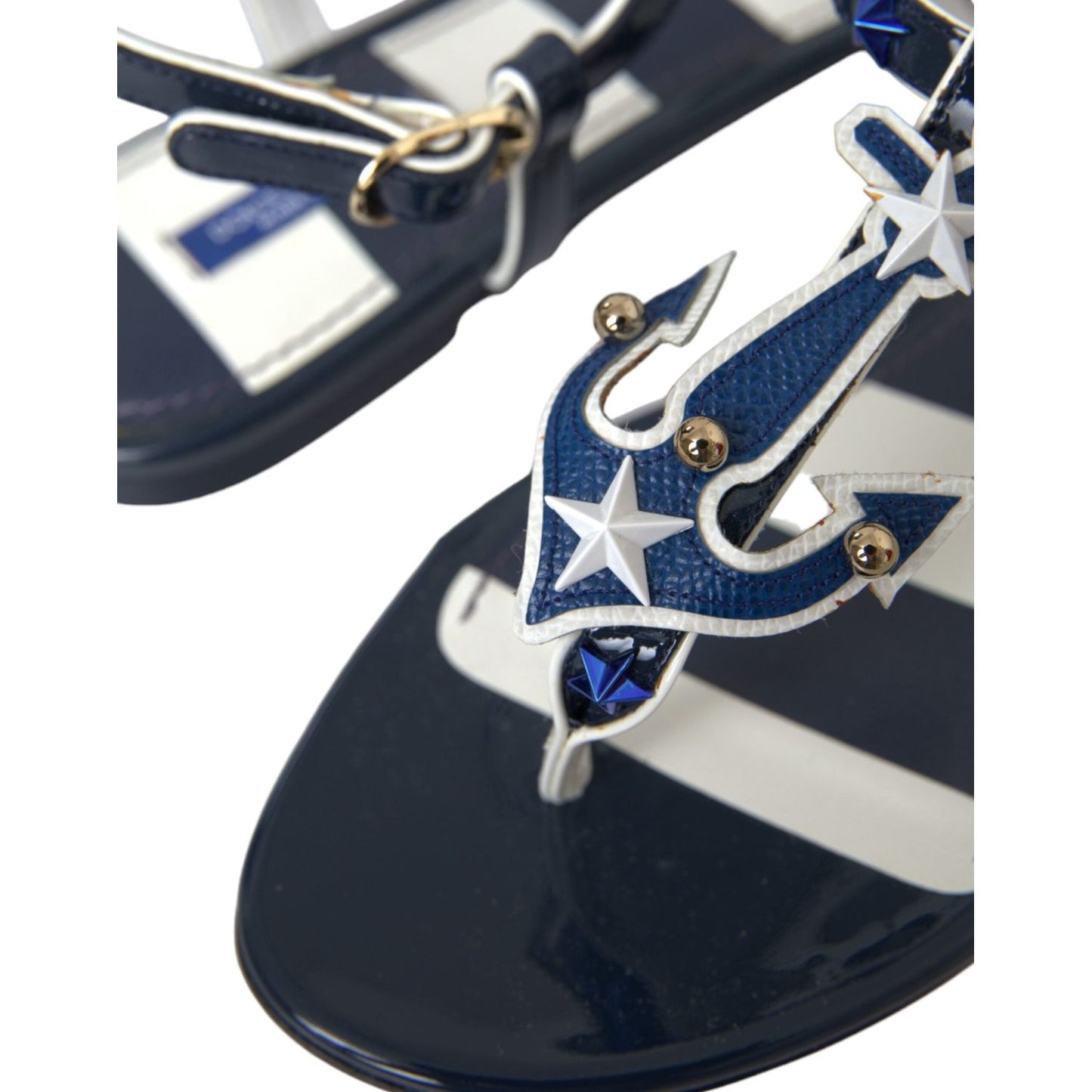 Dolce & Gabbana Blue Stripes Leather Studded Flats Sandals Shoes Dolce & Gabbana Light Gray