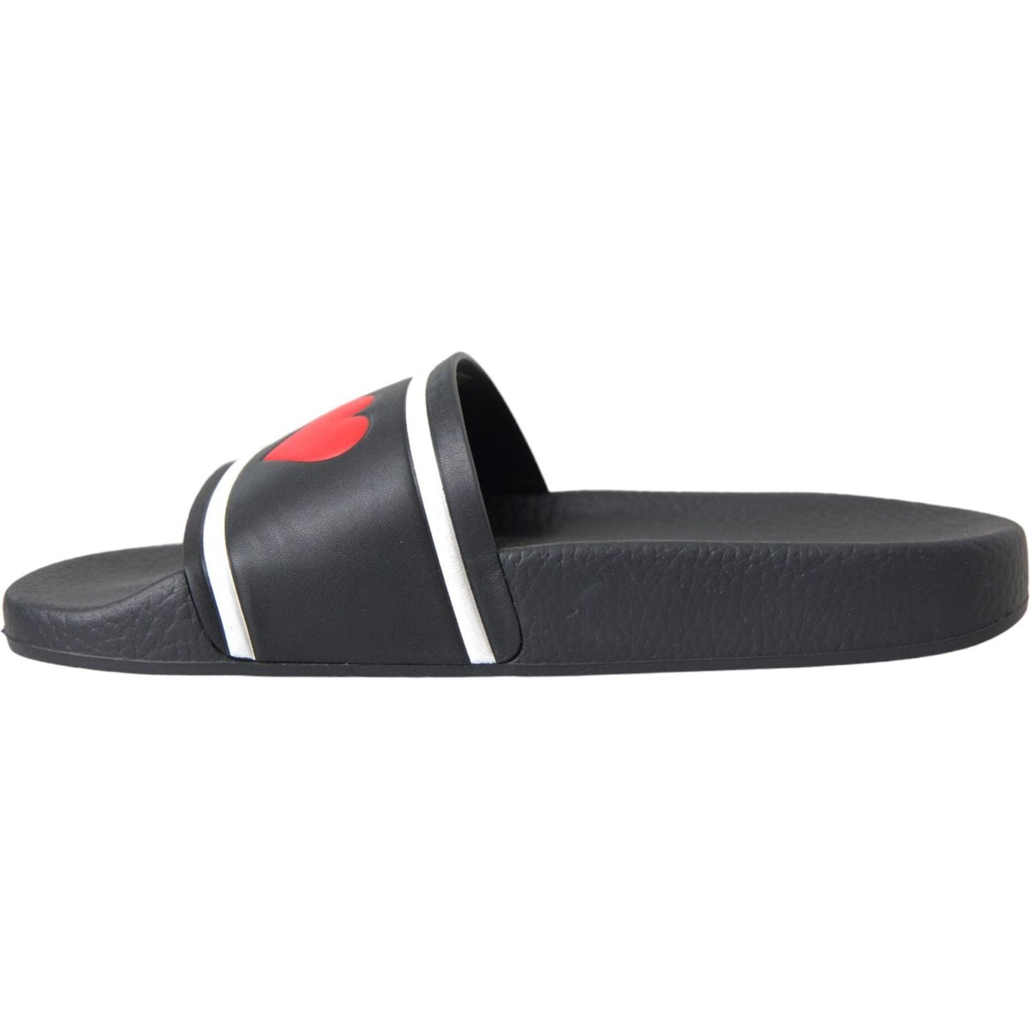 Dolce & Gabbana Black Leather I Love D&G Sandals Slides Shoes Dolce & Gabbana Dark Slate Gray