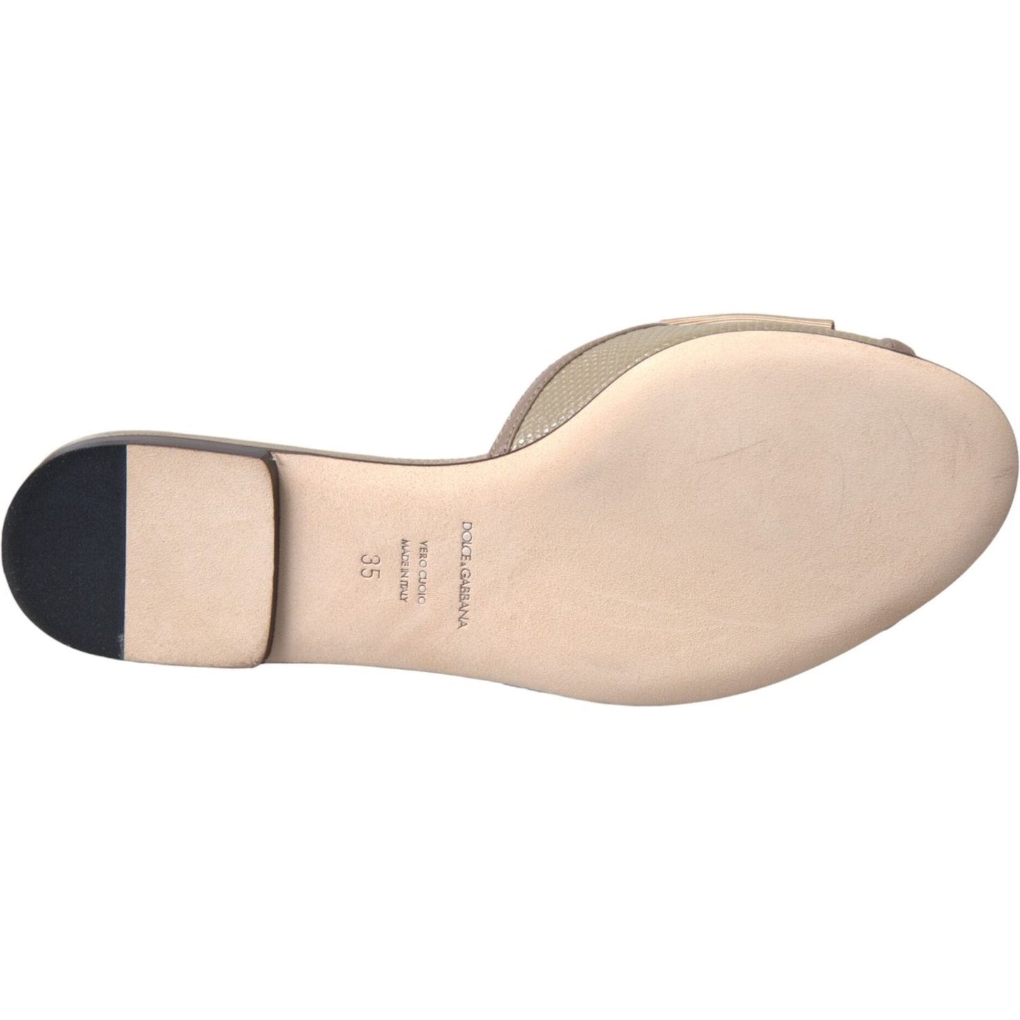 Dolce & Gabbana Beige Logo Pearl Flats Sandals Slides Shoes Dolce & Gabbana Wheat