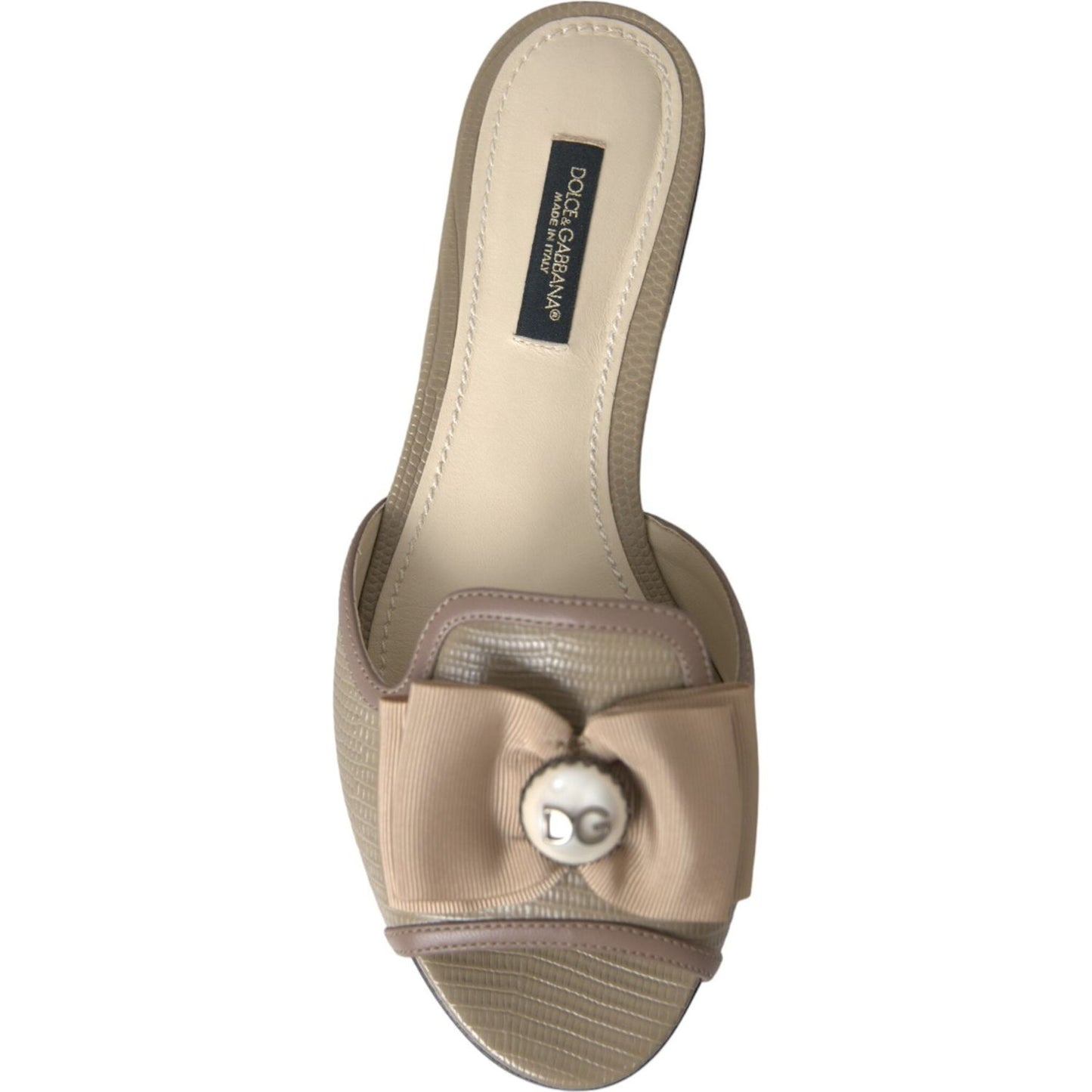 Dolce & Gabbana Beige Logo Pearl Flats Sandals Slides Shoes Dolce & Gabbana Rosy Brown