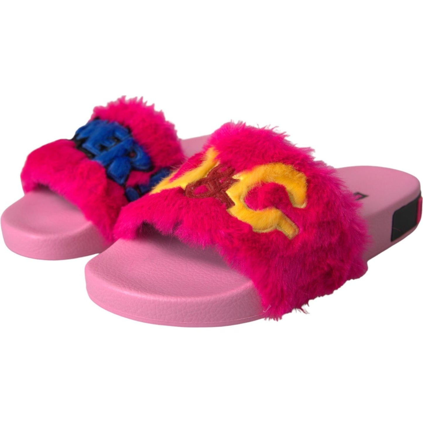 Dolce & Gabbana Multicolor Embroidered Fur Slides Sandals Shoes Dolce & Gabbana Maroon