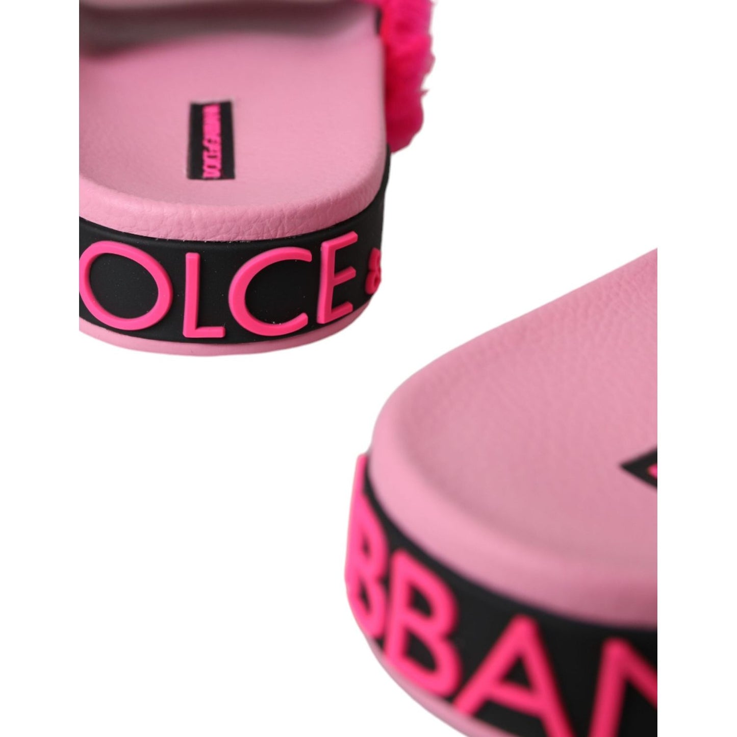 Dolce & Gabbana Multicolor Embroidered Fur Slides Sandals Shoes Dolce & Gabbana Pale Violet Red
