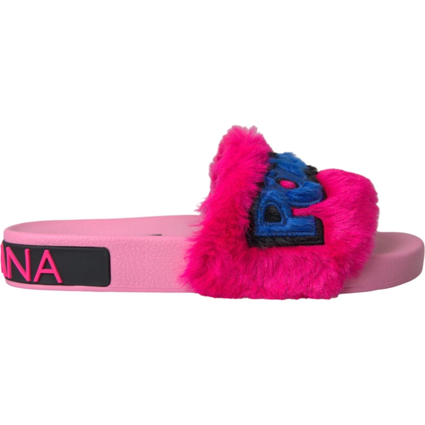 Dolce & Gabbana Multicolor Embroidered Fur Slides Sandals Shoes Dolce & Gabbana Medium Violet Red