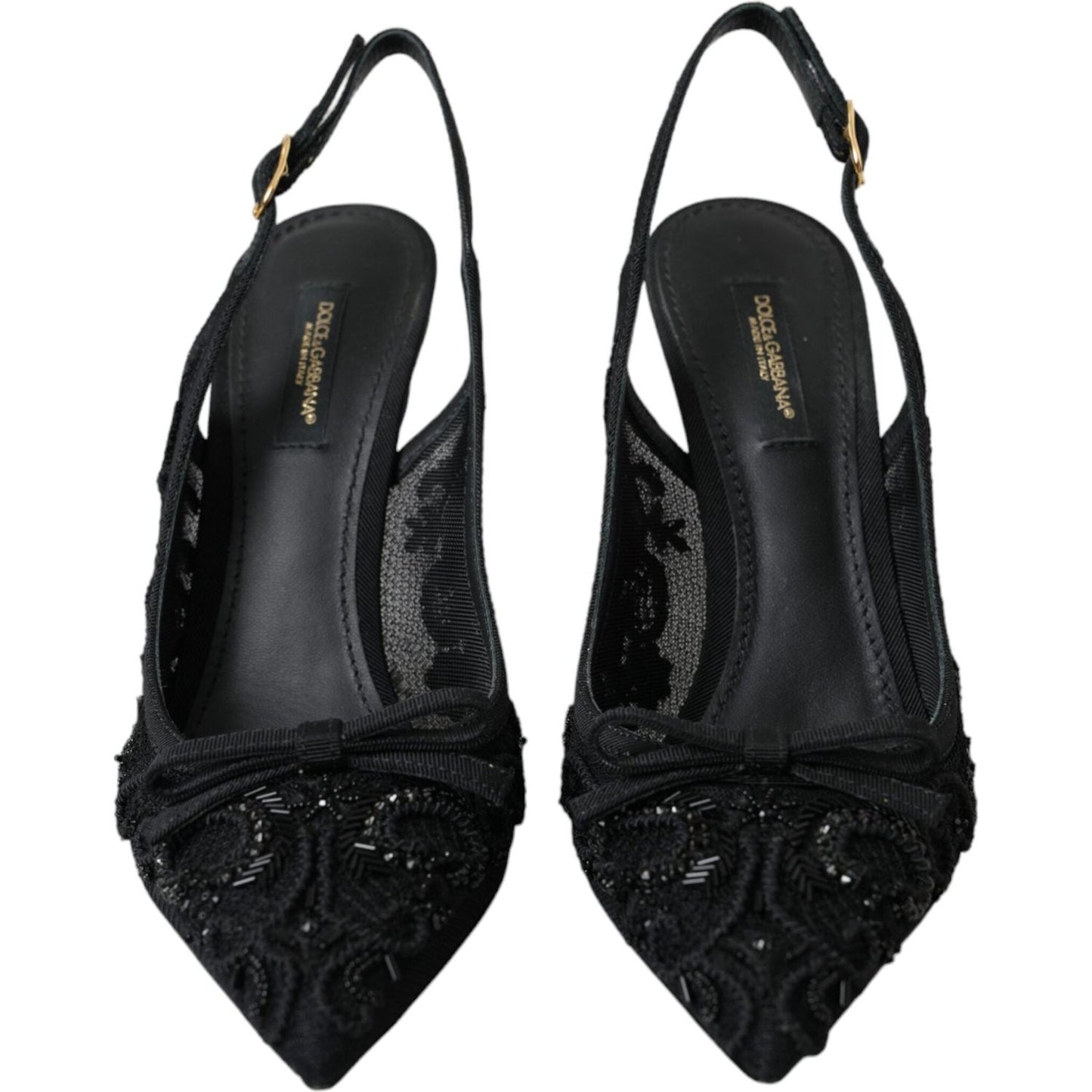 Dolce & Gabbana Black Tulle Ricamo Heels Slingbacks Shoes Dolce & Gabbana Black