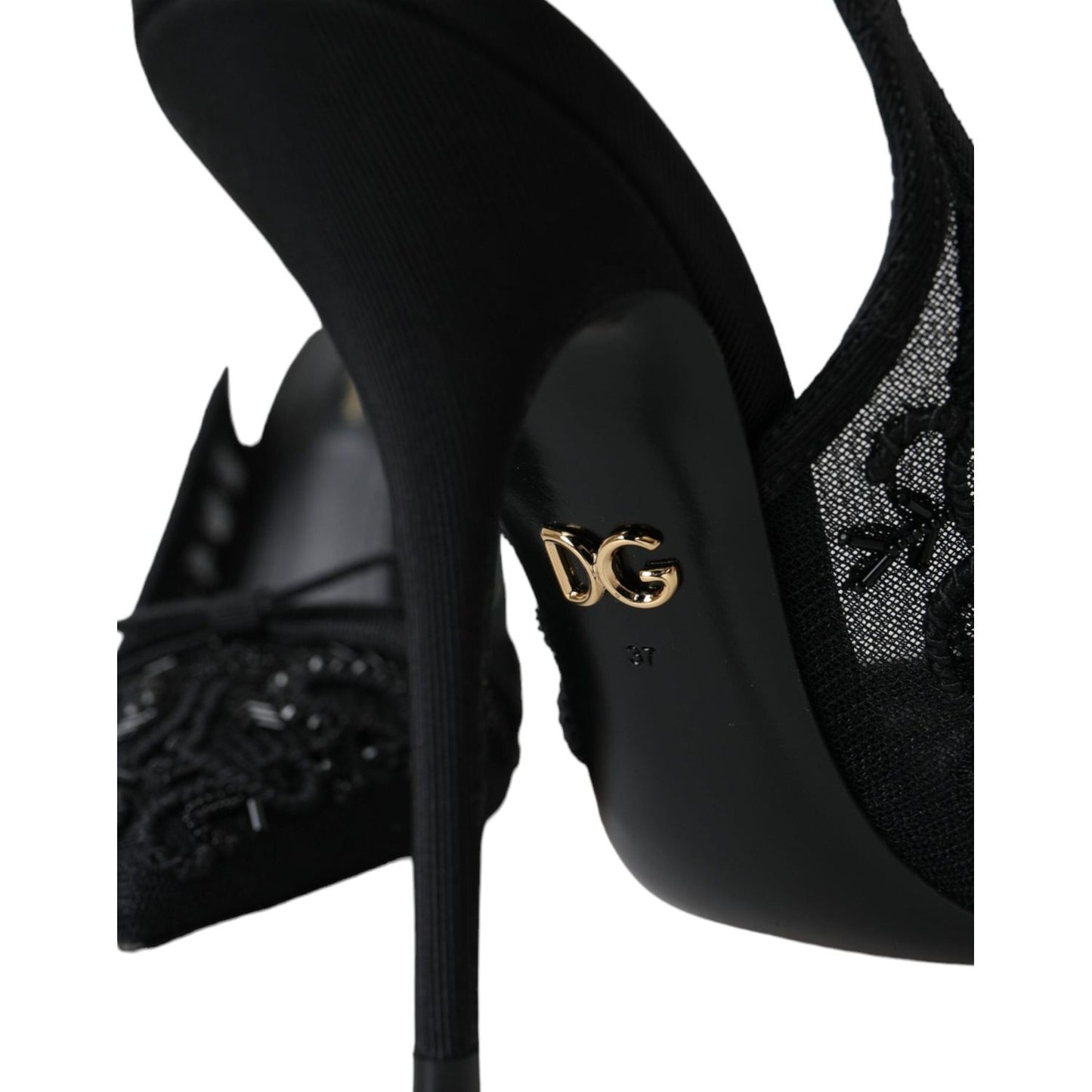Dolce & Gabbana Black Tulle Ricamo Heels Slingbacks Shoes Dolce & Gabbana Black