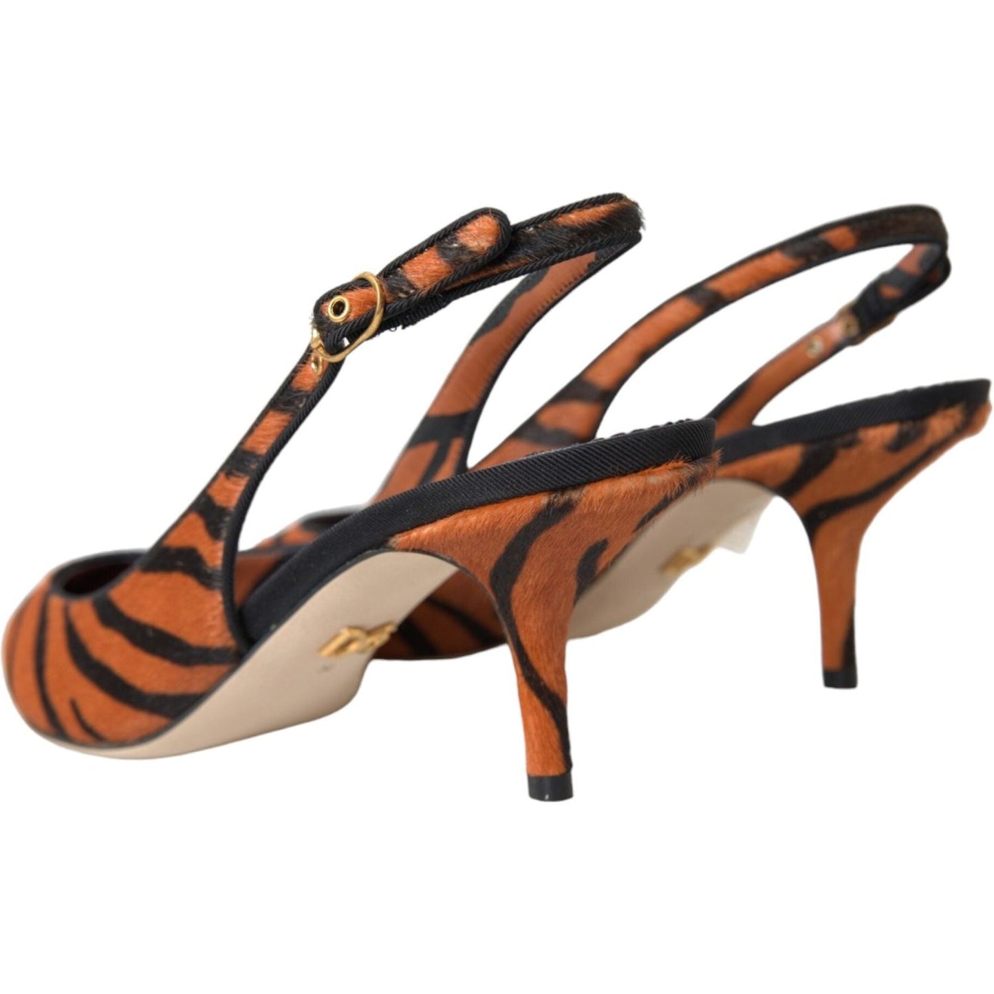 Dolce & Gabbana Black Orange Zebra Leather Slingbacks Shoes Dolce & Gabbana Sienna