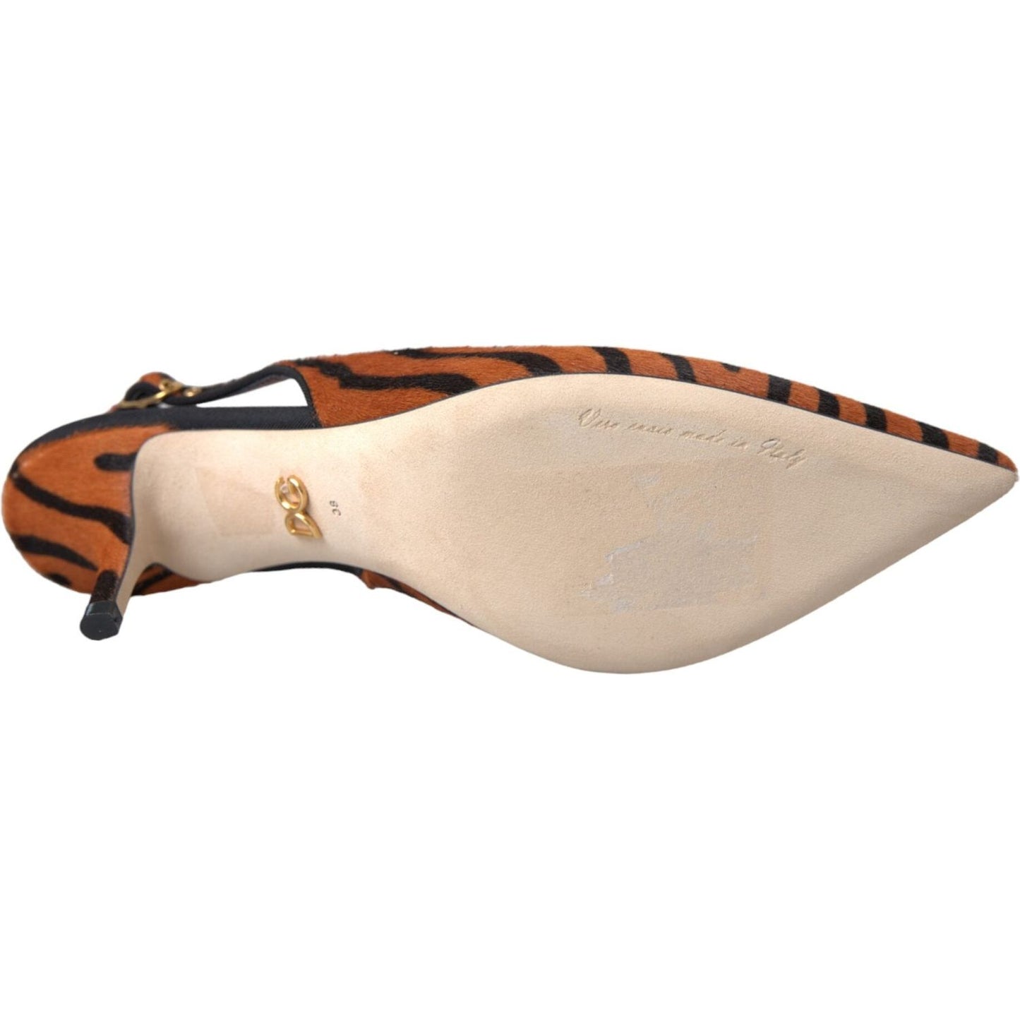 Dolce & Gabbana Black Orange Zebra Leather Slingbacks Shoes Dolce & Gabbana Tan
