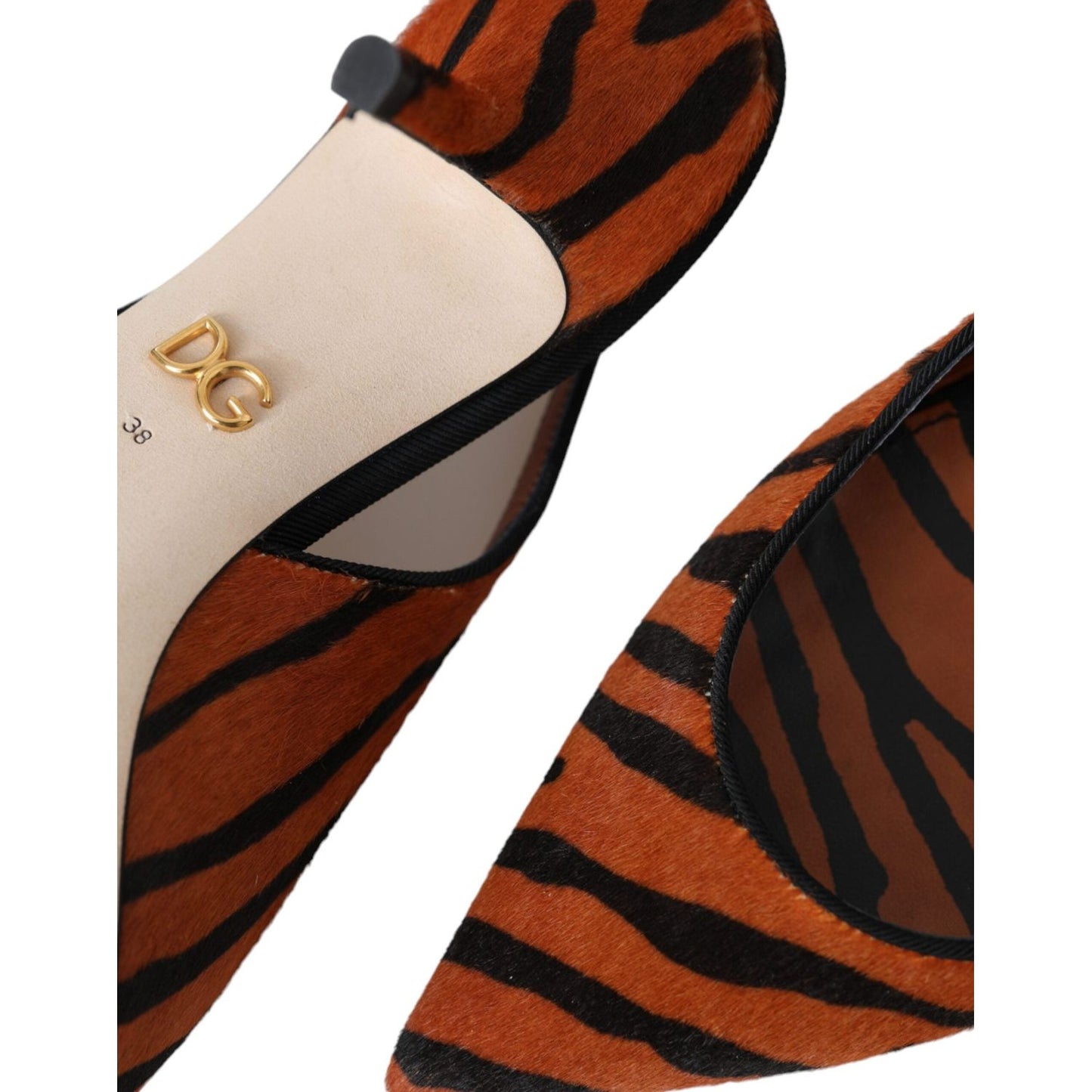 Dolce & Gabbana Black Orange Zebra Leather Slingbacks Shoes Dolce & Gabbana Black
