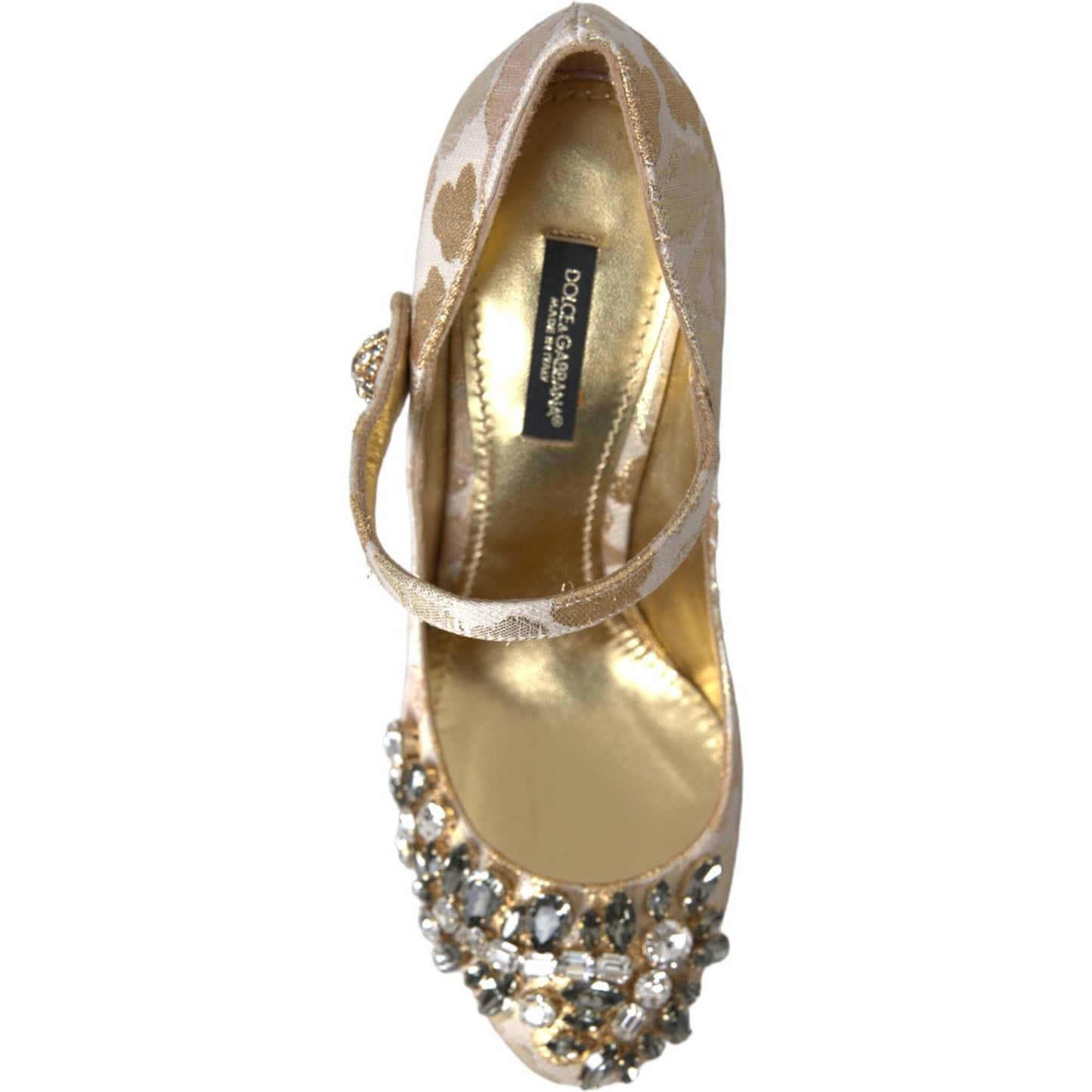 Dolce & Gabbana Gold Jacquard Crystal Mary Janes Pumps Shoes Dolce & Gabbana Dim Gray