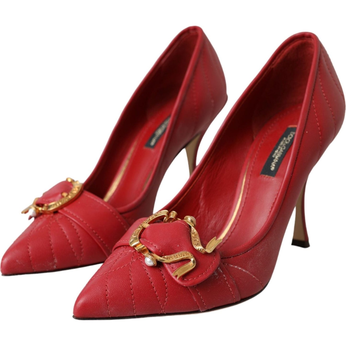 Dolce & Gabbana Red Devotion Leather Heels Pumps Shoes Dolce & Gabbana Brown