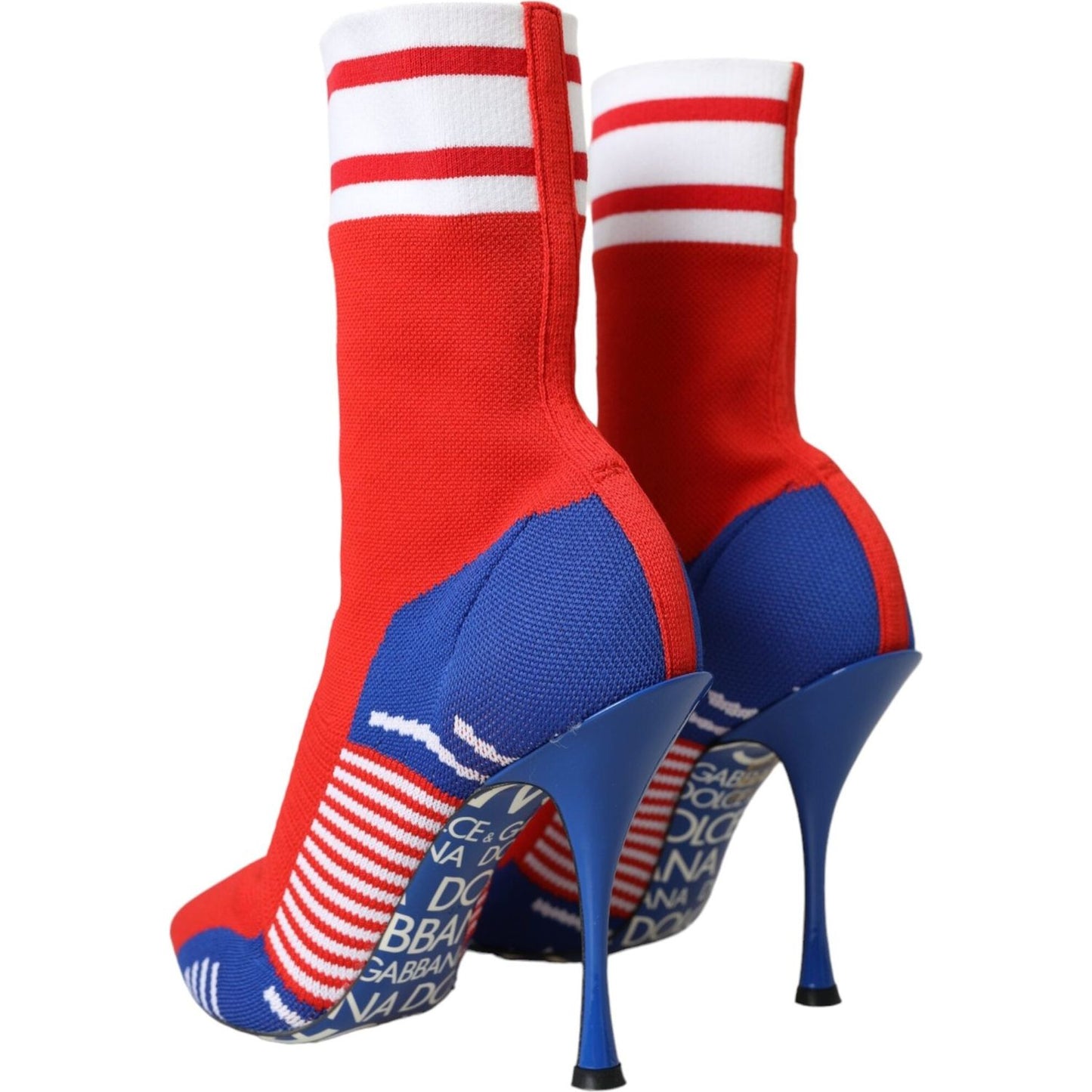 Dolce & Gabbana Red Blue Stretch Sock Style Ankle Boots Logo Shoes Dolce & Gabbana Dark Slate Blue
