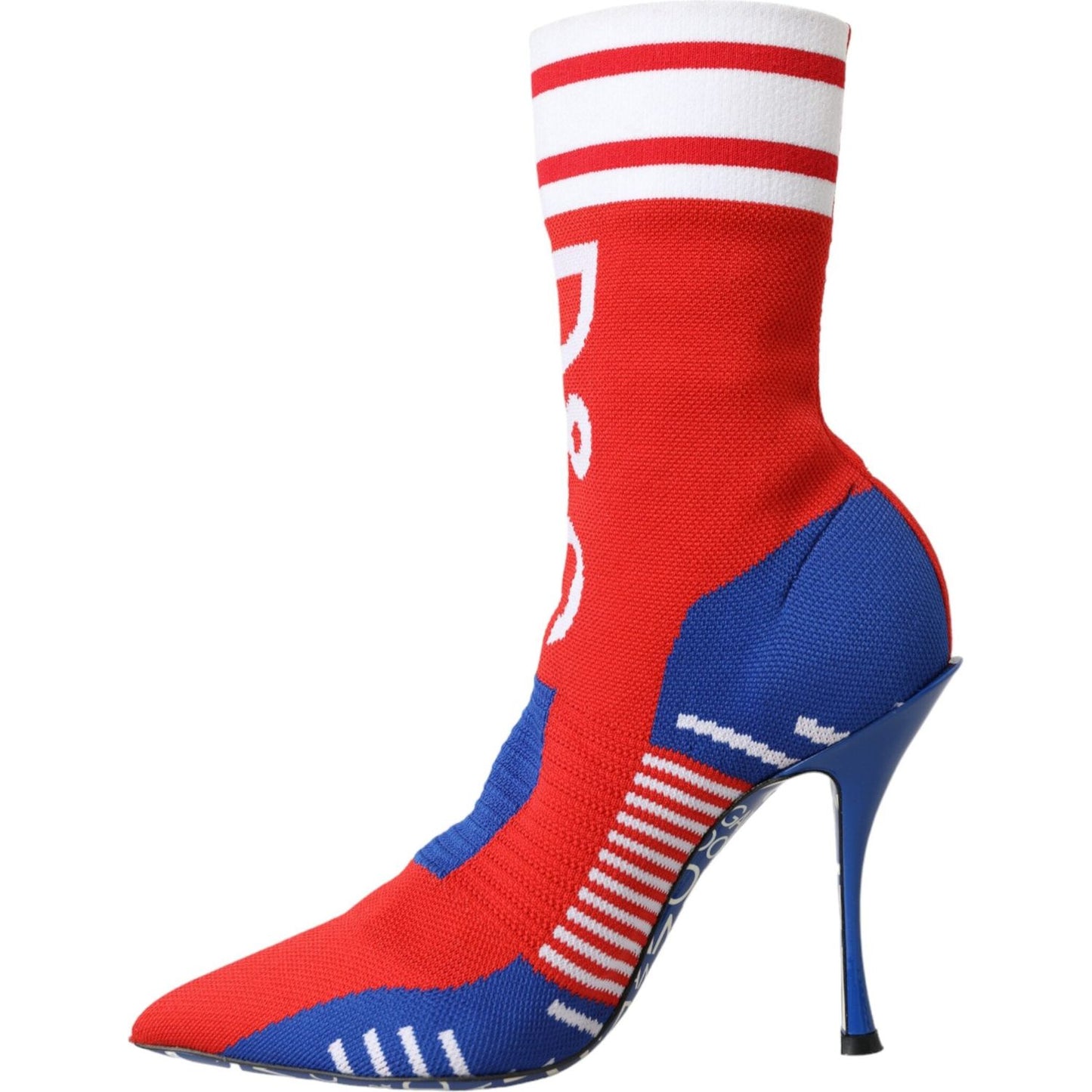 Dolce & Gabbana Red Blue Stretch Sock Style Ankle Boots Logo Shoes Dolce & Gabbana Dark Slate Blue