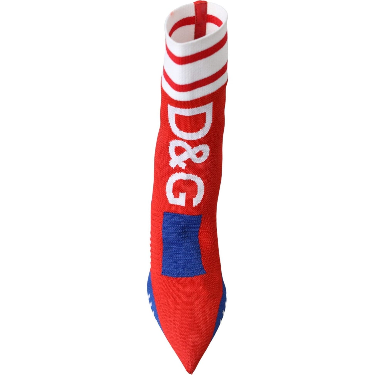 Dolce & Gabbana Red Blue Stretch Sock Style Ankle Boots Logo Shoes Dolce & Gabbana Firebrick