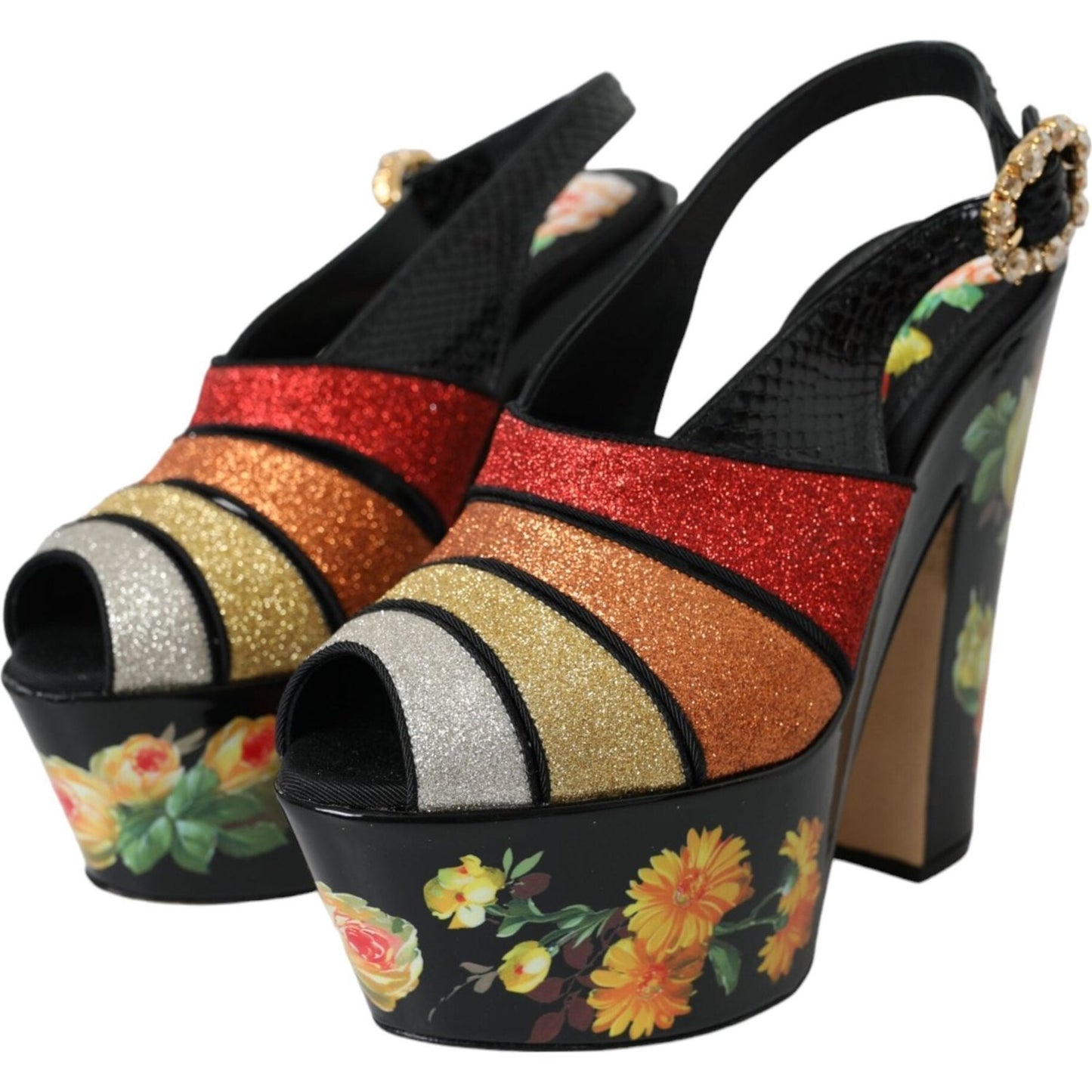 Dolce & Gabbana Multicolor Floral Crystal Platform Sandals Shoes Dolce & Gabbana Rosy Brown