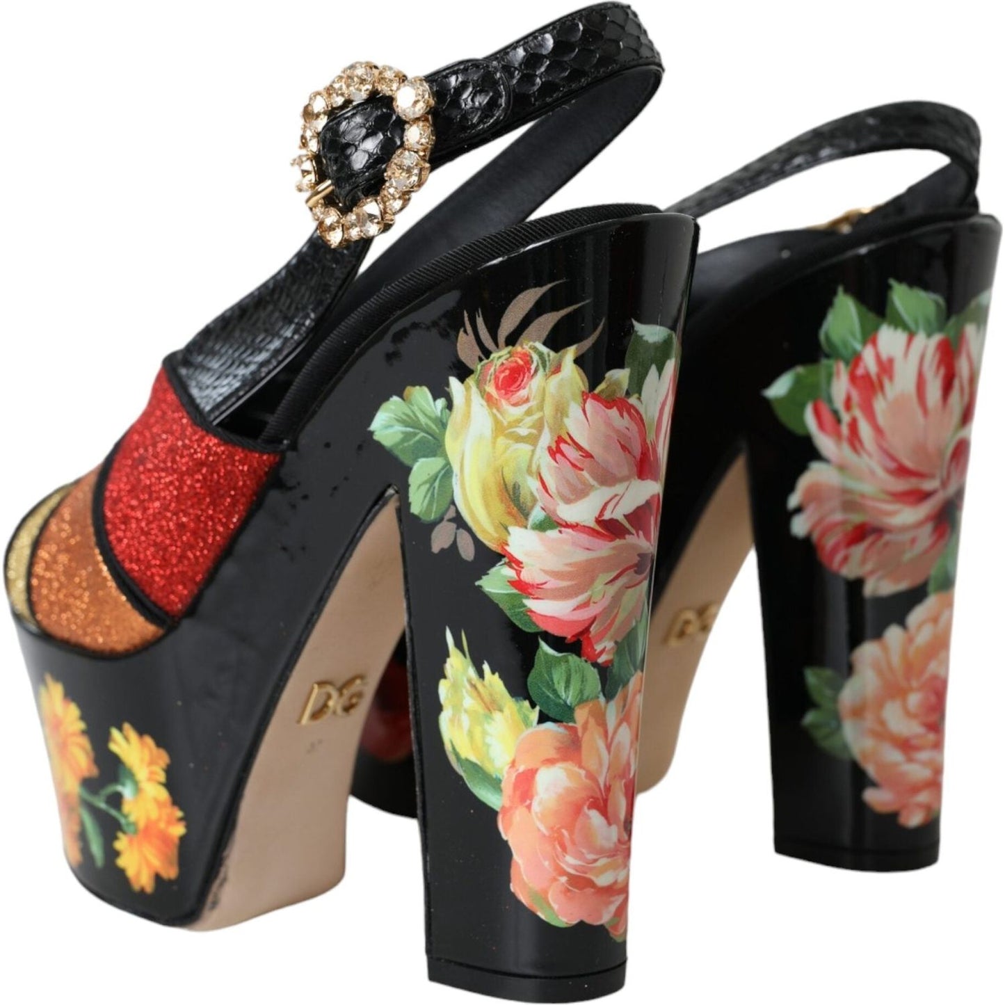 Dolce & Gabbana Multicolor Floral Crystal Platform Sandals Shoes Dolce & Gabbana Rosy Brown