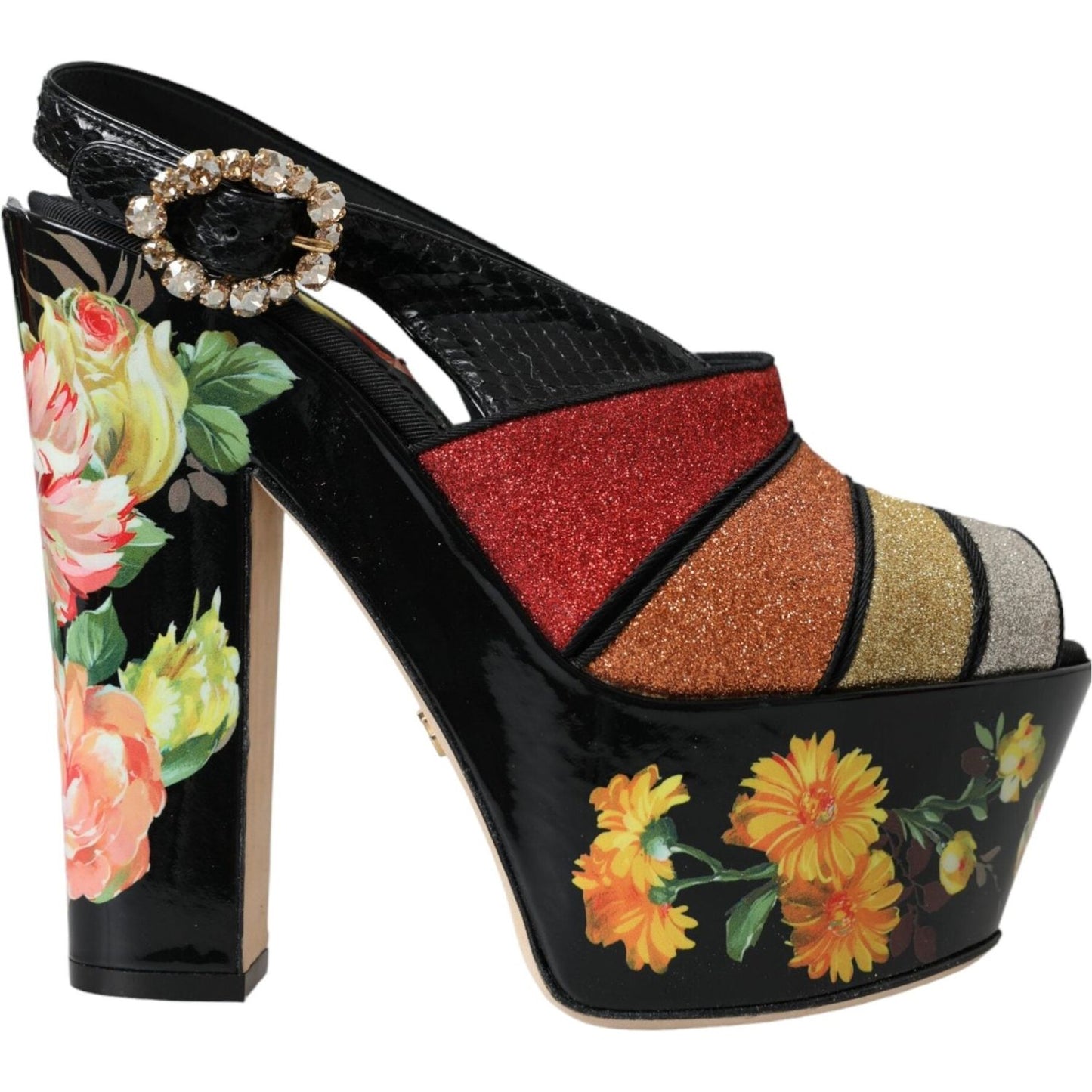 Dolce & Gabbana Multicolor Floral Crystal Platform Sandals Shoes Dolce & Gabbana Rosy Brown