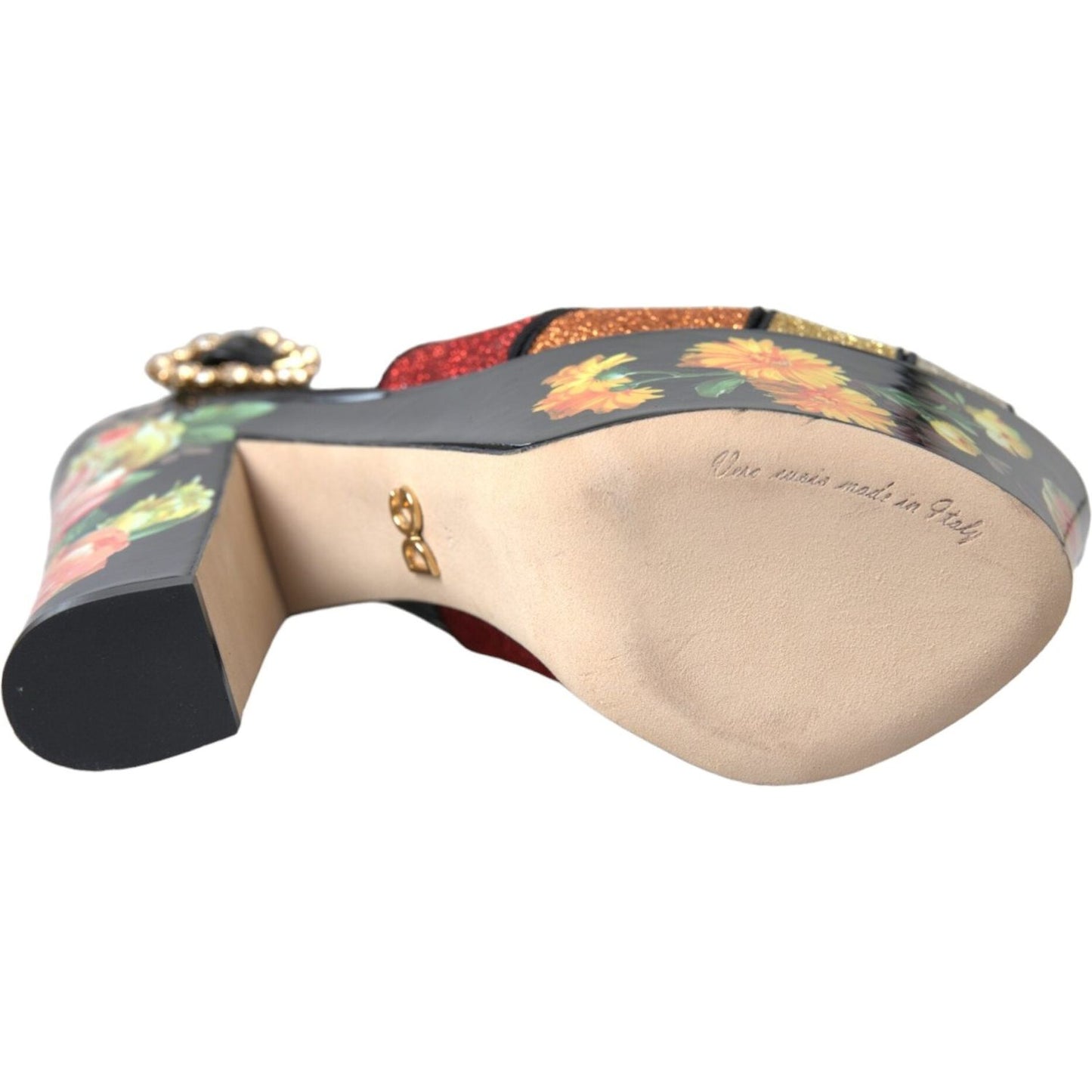 Dolce & Gabbana Multicolor Floral Crystal Platform Sandals Shoes Dolce & Gabbana Tan