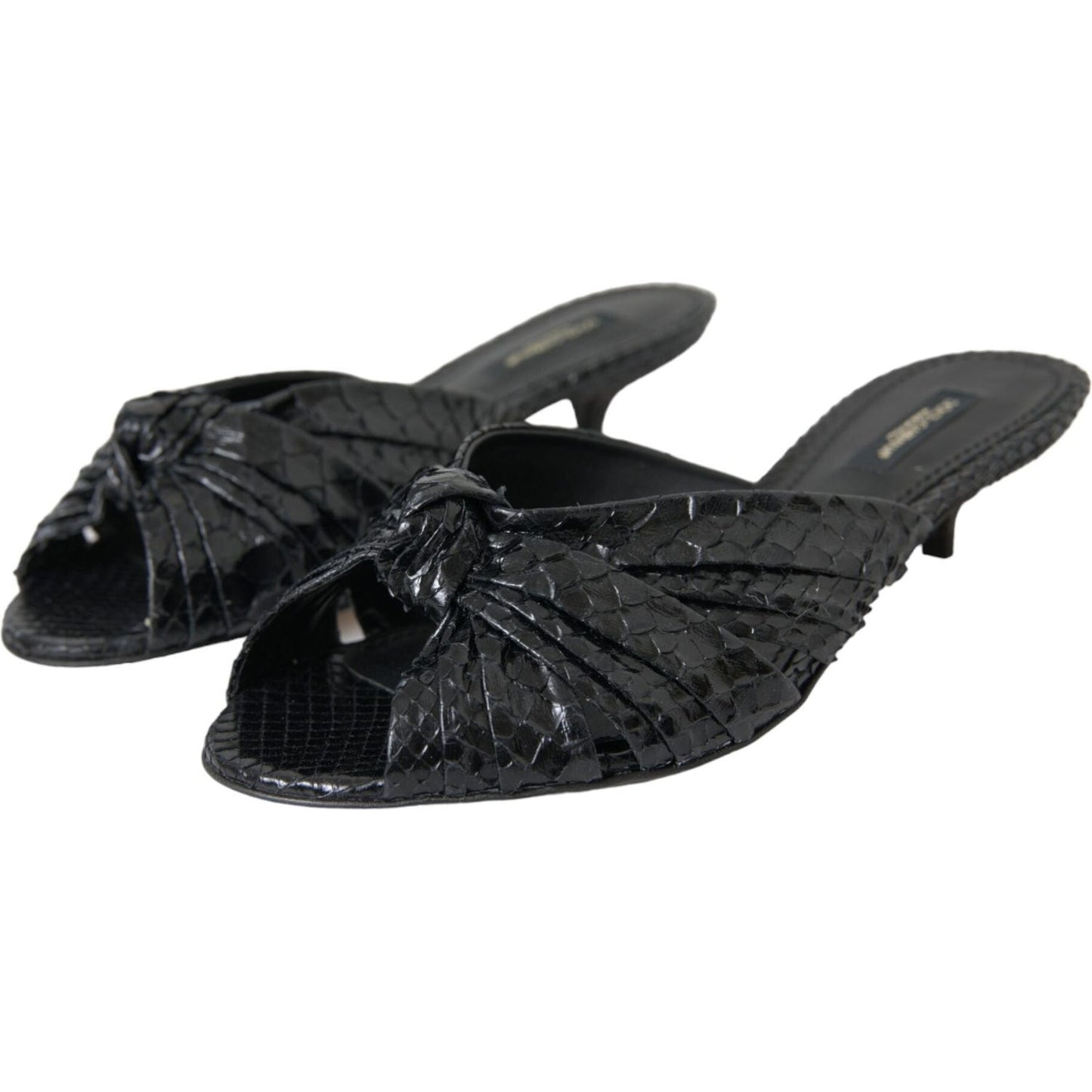 Dolce & Gabbana Black Exotic Leather Heels Slides Shoes Dolce & Gabbana Dark Slate Gray