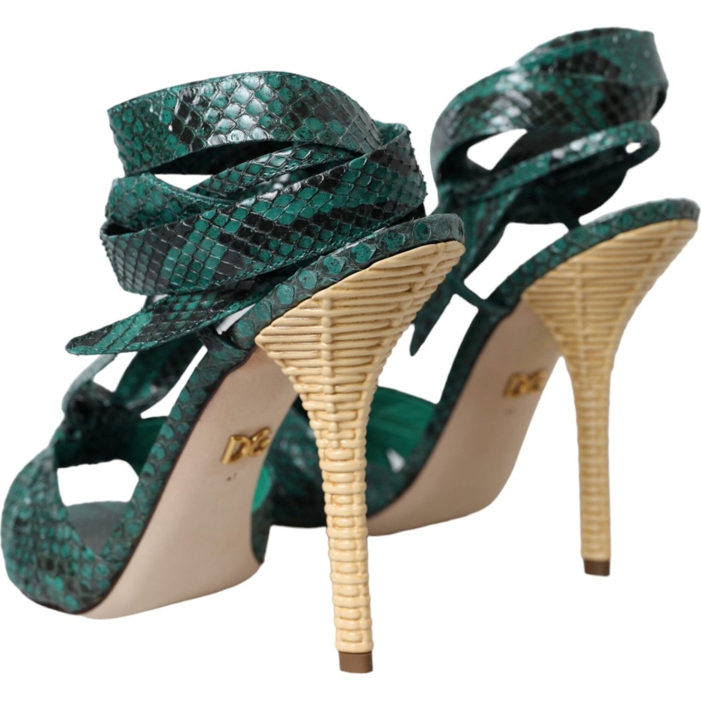 Dolce & Gabbana Green Exotic Leather Heels Sandals Shoes Dolce & Gabbana Dark Slate Gray