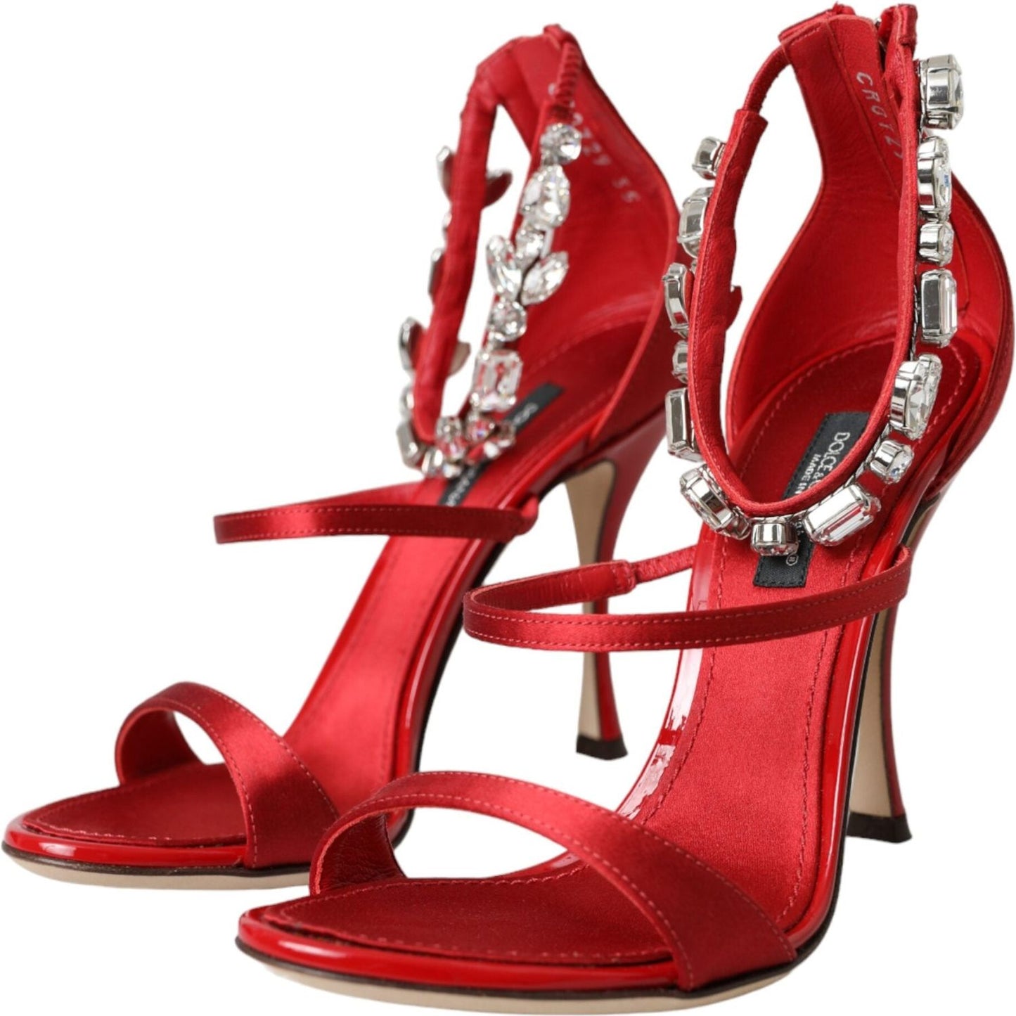 Dolce & Gabbana Red Keira Satin Crystals Sandals Heels Shoes Dolce & Gabbana Brown