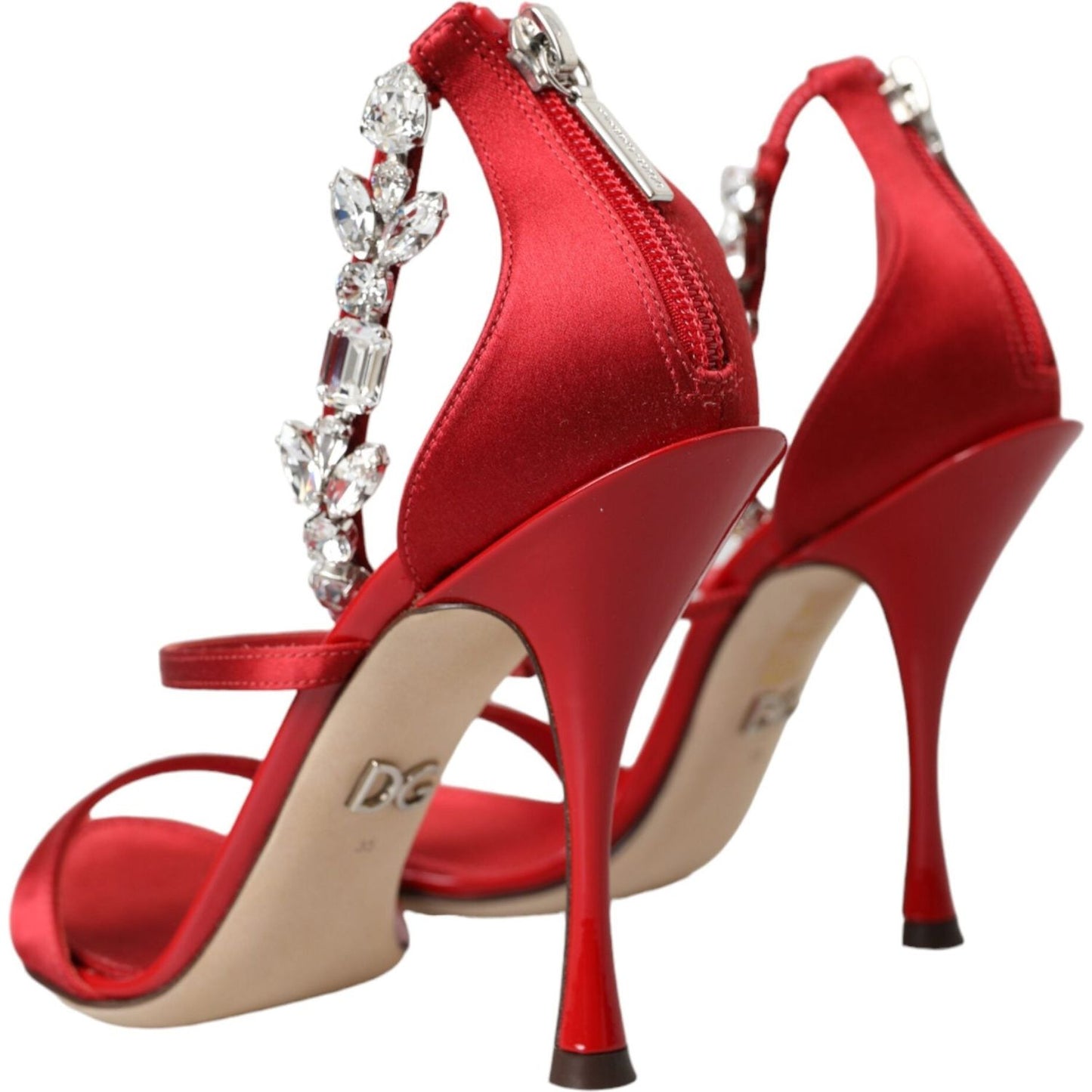 Dolce & Gabbana Red Keira Satin Crystals Sandals Heels Shoes Dolce & Gabbana Brown