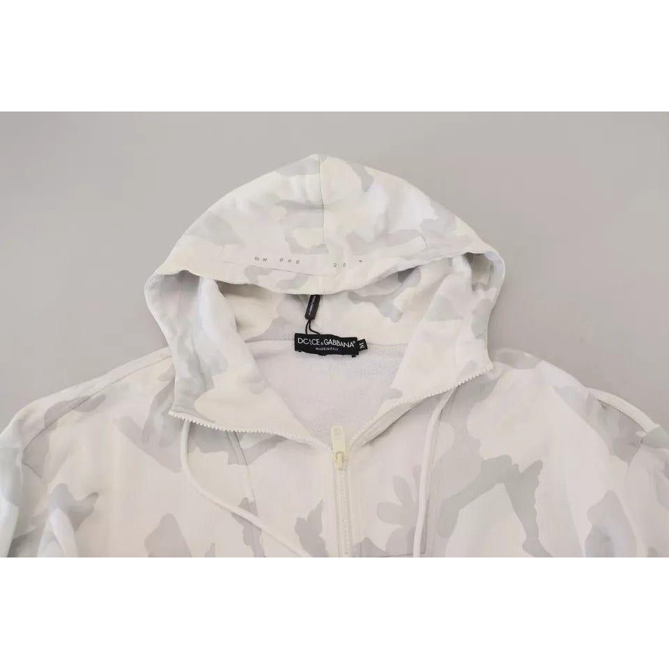 Dolce & Gabbana White Camouflage Hooded Sweatshirt Sweater TSH83999-48