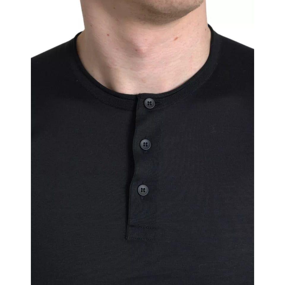 Dolce & Gabbana Black Buttoned Roundneck Short Sleeve T-shirt TSH84680-42