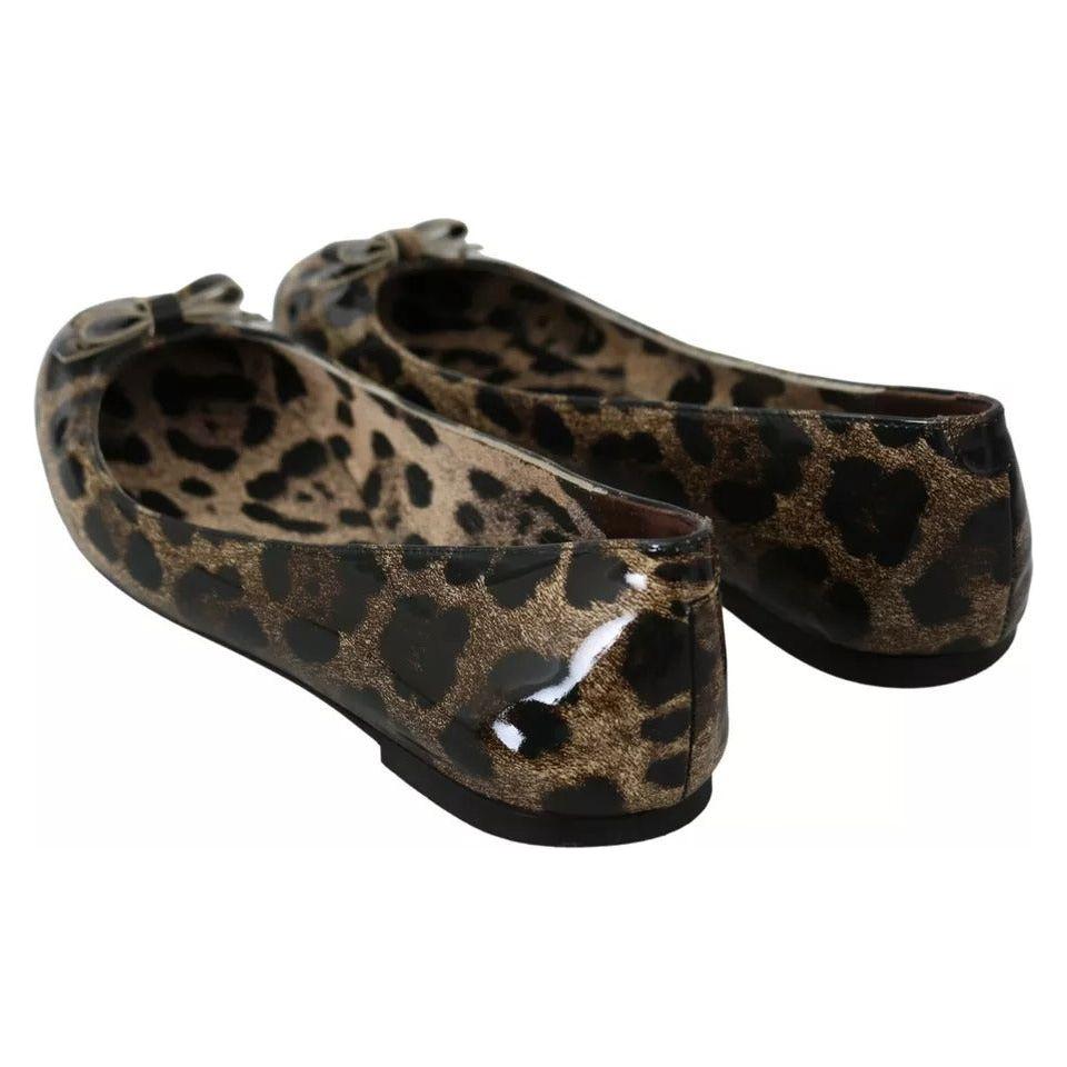 Dolce & Gabbana Brown Leopard Ballerina Flats Leather Shoes Dolce & Gabbana Black