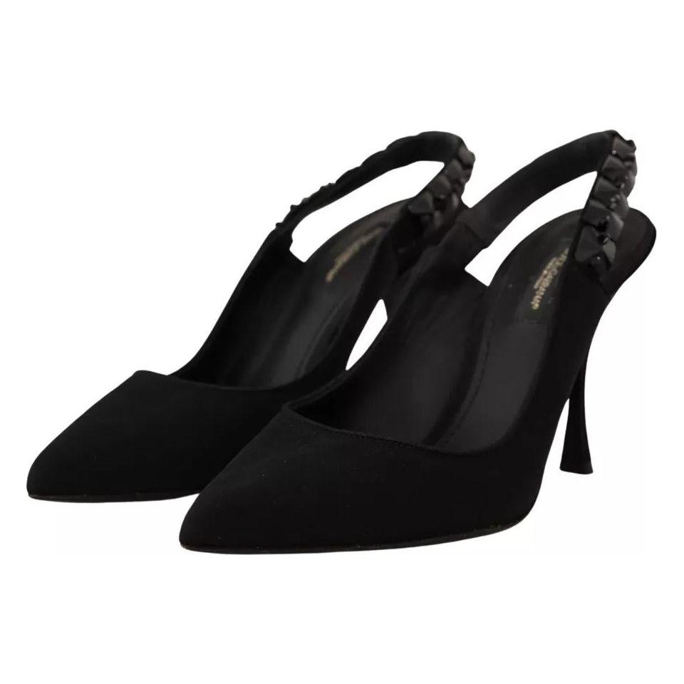 Dolce & Gabbana Black Embellished Heels Slingback Charmeuse Shoes Dolce & Gabbana Black