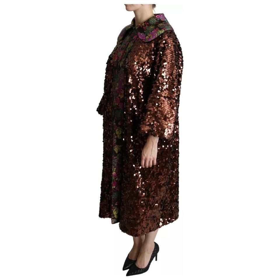 Dolce & Gabbana Multicolor Sequined Long Coat Jaquard Jacket Dolce & Gabbana Black