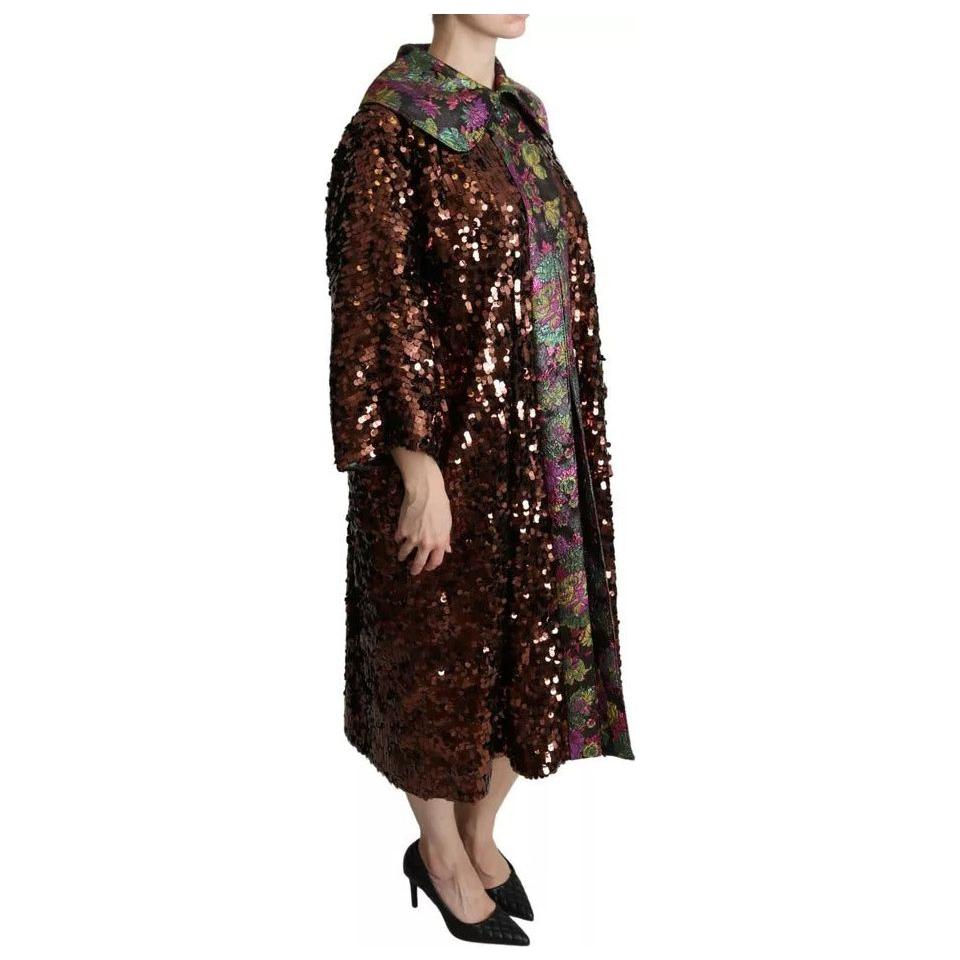 Dolce & Gabbana Multicolor Sequined Long Coat Jaquard Jacket Dolce & Gabbana Black