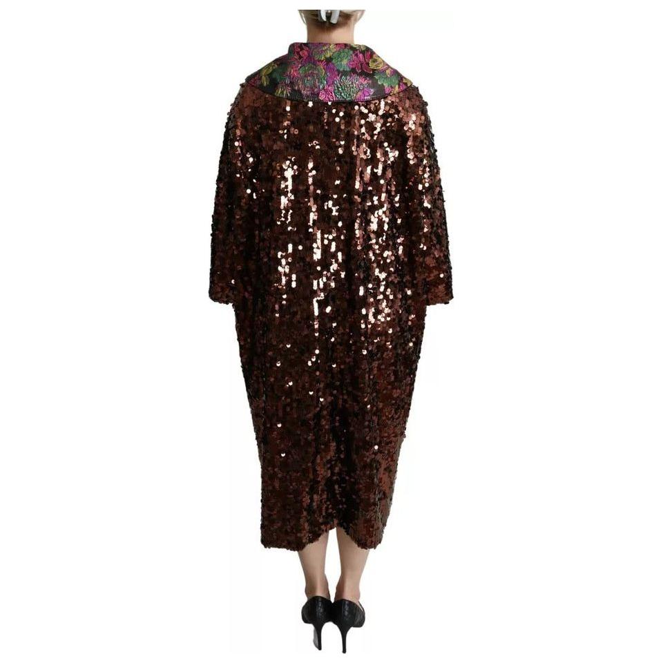 Dolce & Gabbana Multicolor Sequined Long Coat Jaquard Jacket Dolce & Gabbana Black