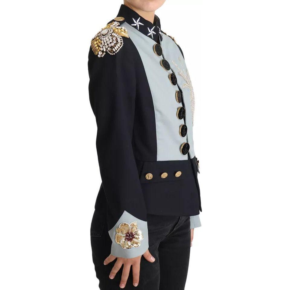 Dolce & Gabbana Blue Button Crystal Embellished Cotton Jacket Dolce & Gabbana Black