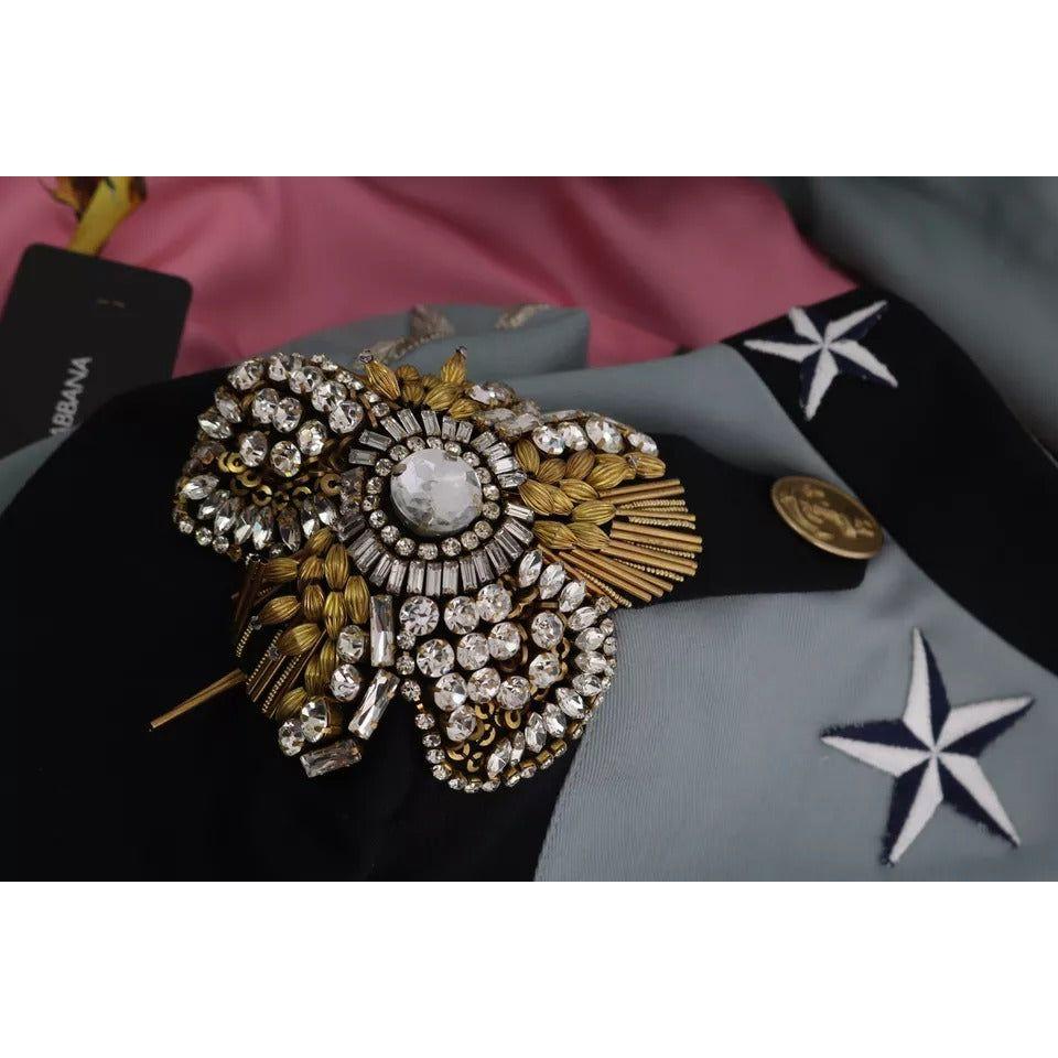 Dolce & Gabbana Blue Button Crystal Embellished Cotton Jacket Dolce & Gabbana Dark Slate Gray