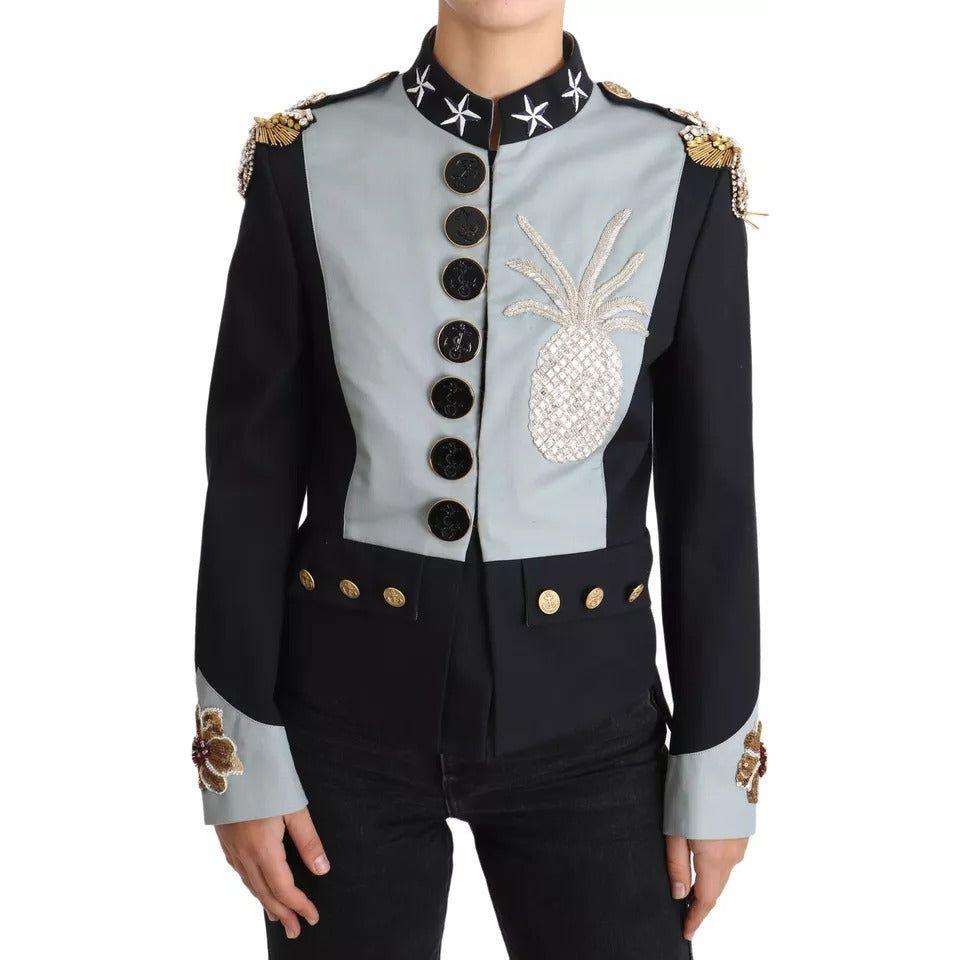 Dolce & Gabbana Blue Button Crystal Embellished Cotton Jacket Dolce & Gabbana Black