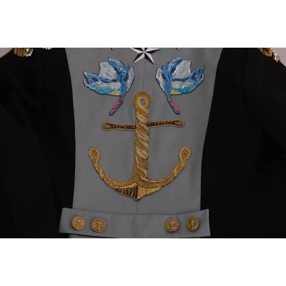 Dolce & Gabbana Blue Button Crystal Embellished Cotton Jacket Dolce & Gabbana Black