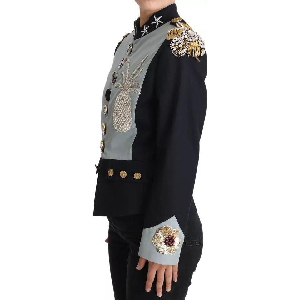 Dolce & Gabbana Blue Button Crystal Embellished Cotton Jacket Dolce & Gabbana Dark Gray