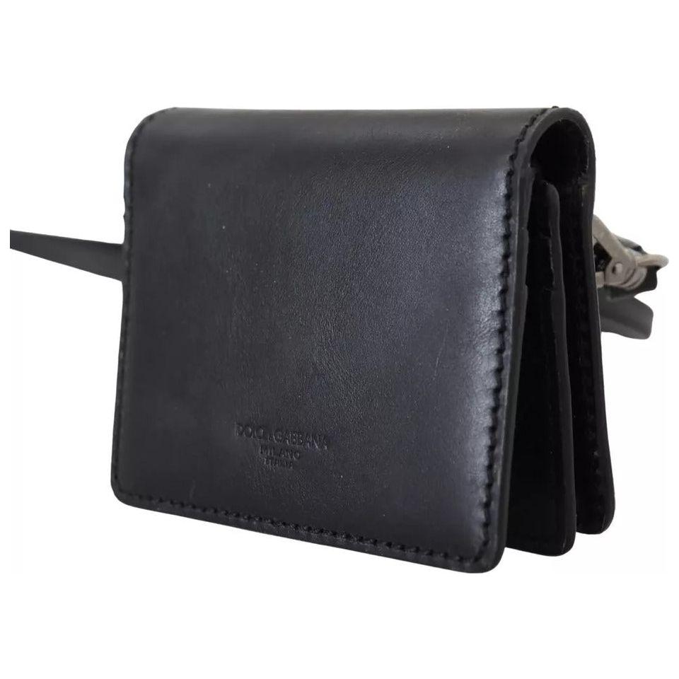 Dolce & Gabbana Black Leather Bifold Shoulder Sling Women Wallet BAG1061