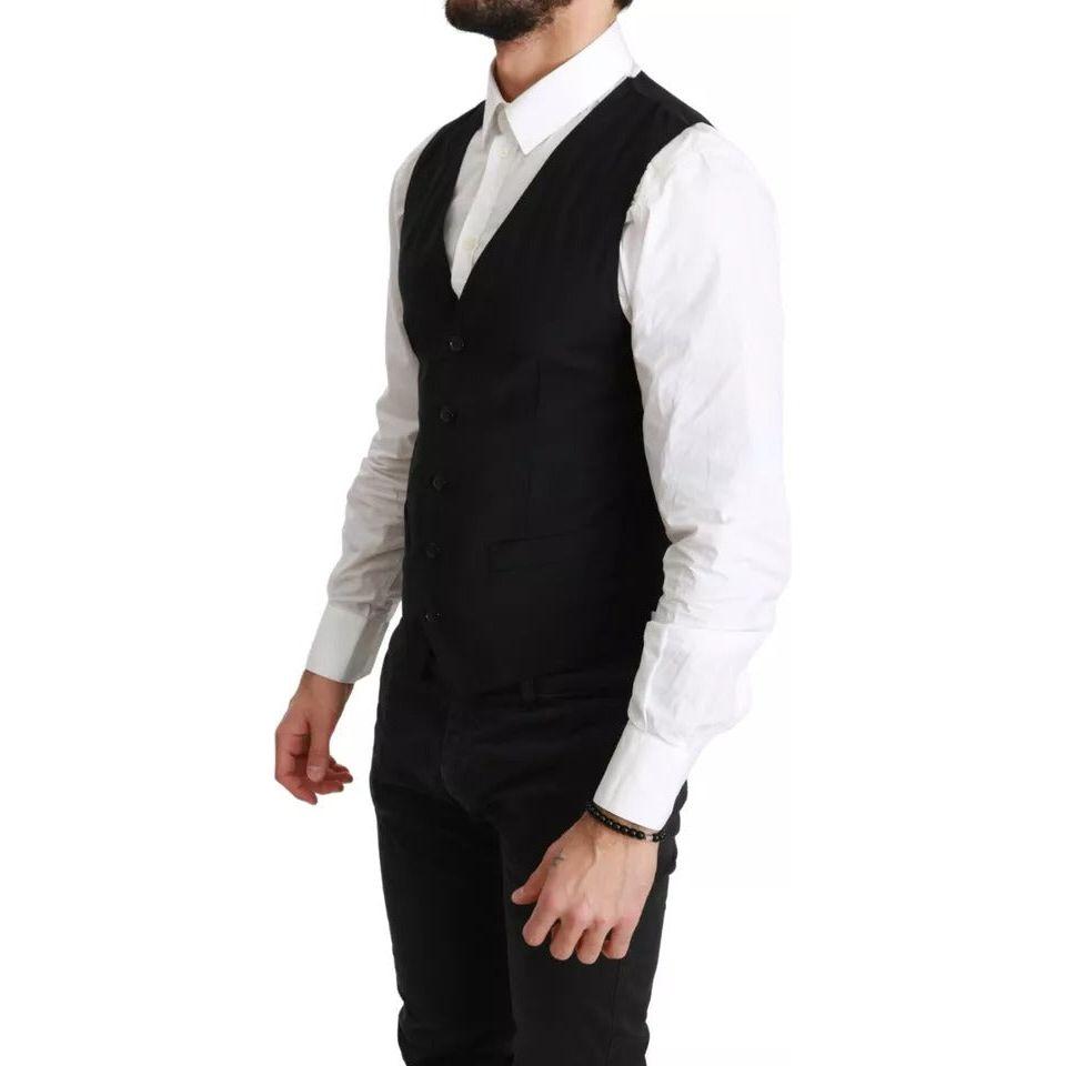Dolce & Gabbana Black Solid STAFF Slim Fit Waistcoat Vest Dolce & Gabbana Black