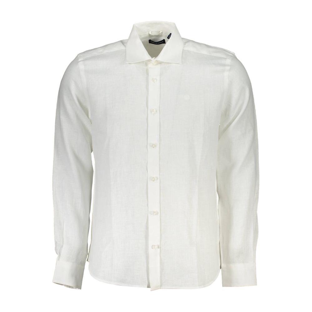 North Sails Elegant White Linen Long-Sleeved Shirt North Sails Light Gray