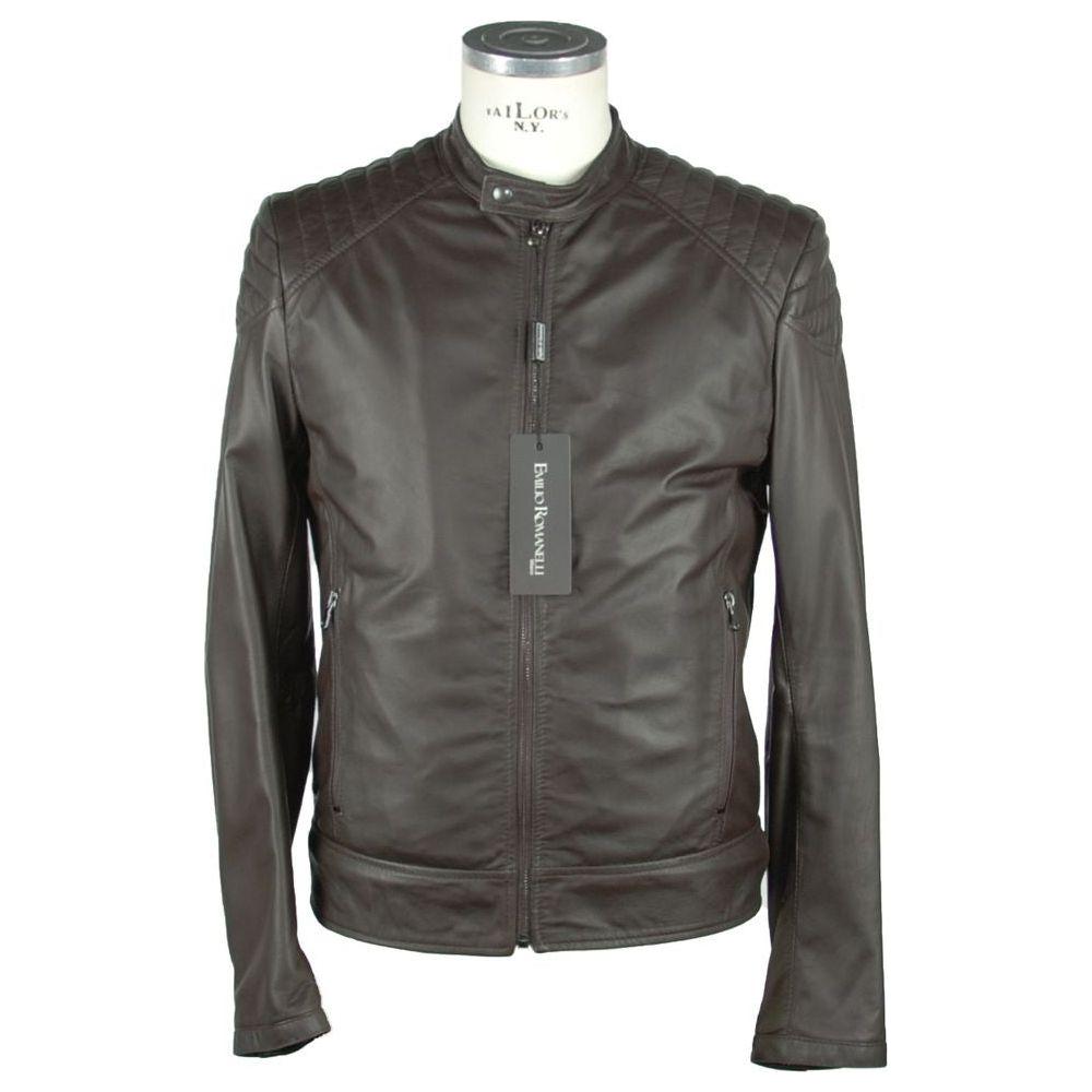 Emilio Romanelli Elegant Brown Leather Zip Jacket Emilio Romanelli Dark Slate Gray