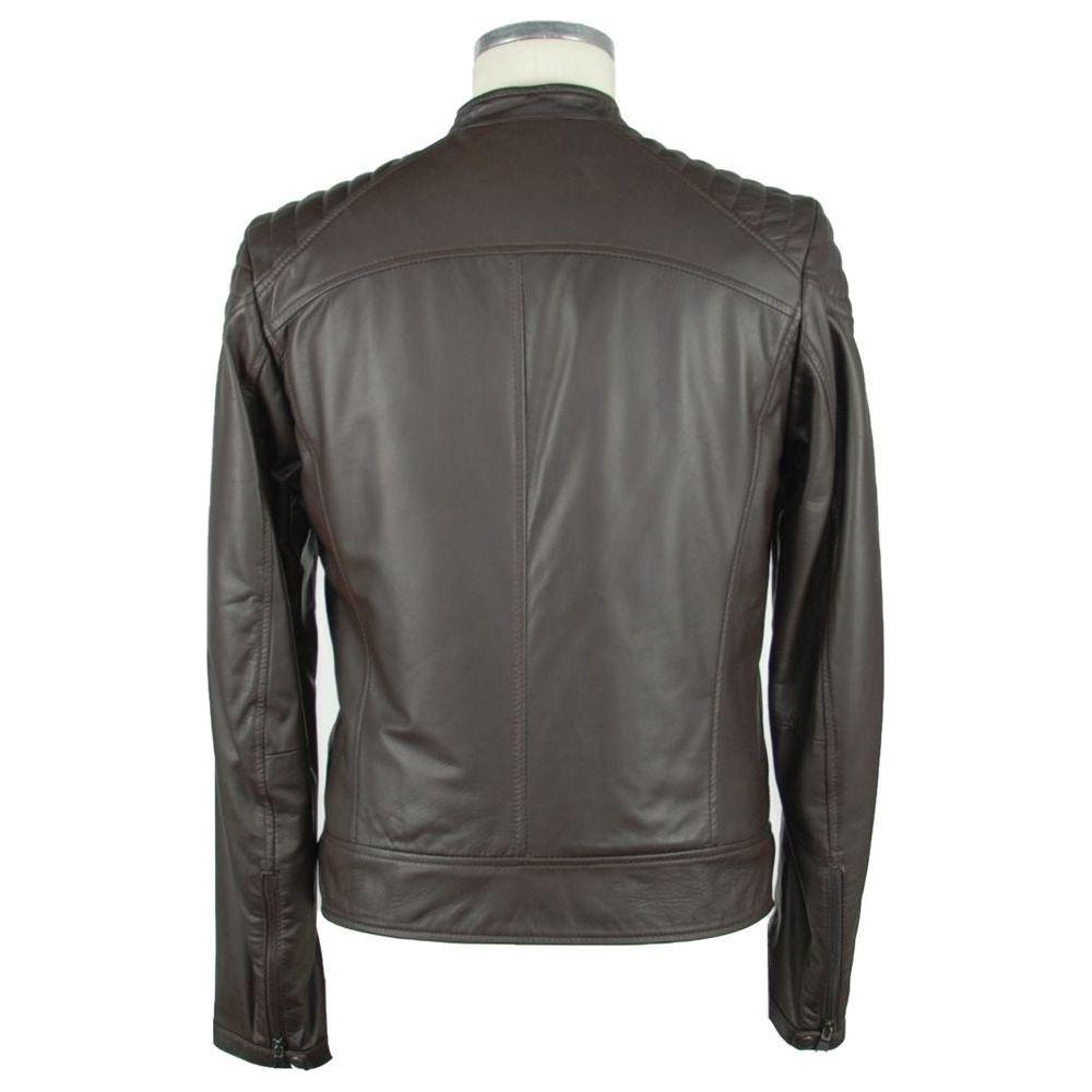 Emilio Romanelli Elegant Brown Leather Zip Jacket Emilio Romanelli Dark Slate Gray