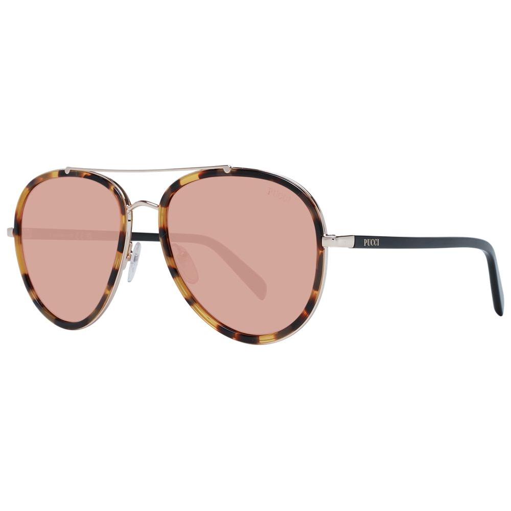 Emilio Pucci brown aviator sunglasses for women with mirrored lenses and metal frame, includes branded case, full-rim style.