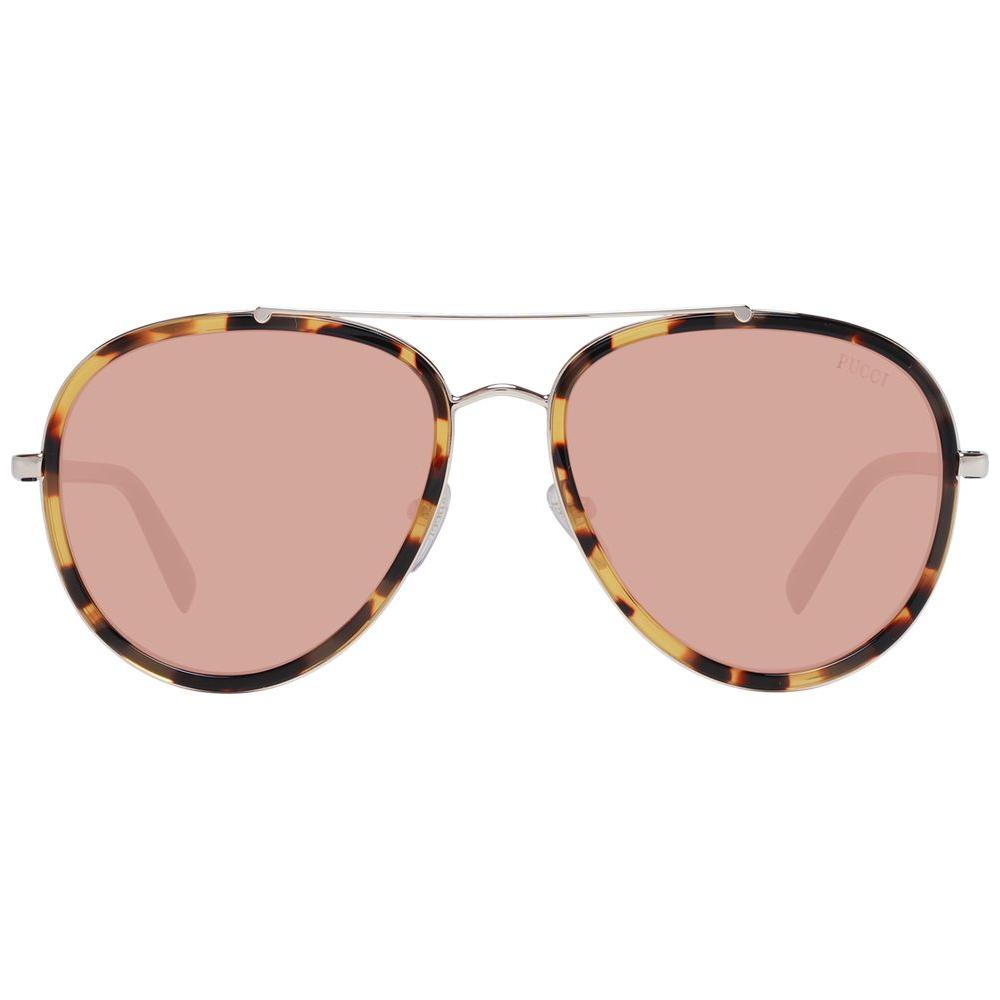 Emilio Pucci brown aviator sunglasses for women with full-rim metal frame and mirrored plastic lenses.