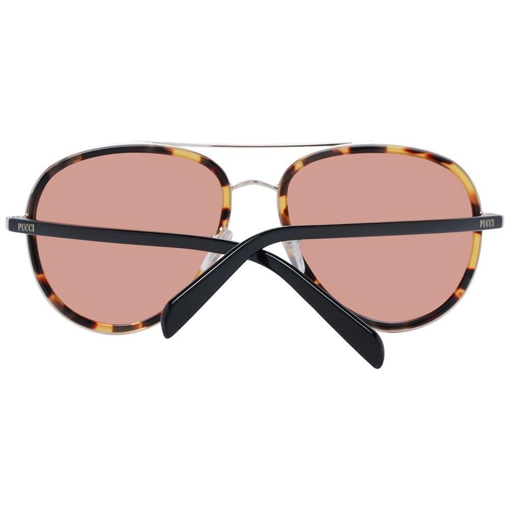 Emilio Pucci brown aviator sunglasses for women, metal frame, mirrored lenses, full-rim, includes branded case, UVA & UVB protection