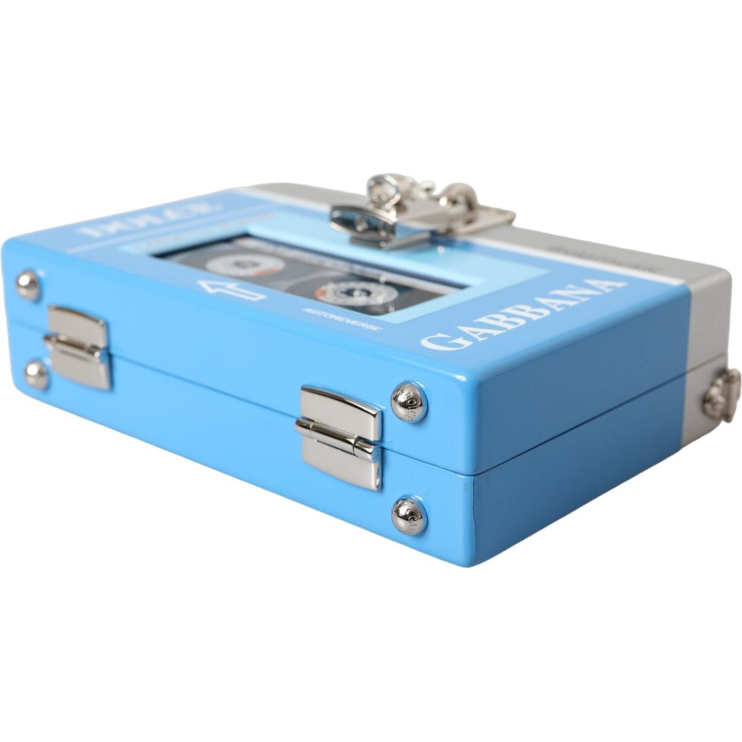 Dolce & Gabbana Multicolor Box Walkman Wood Leather Clutch Shoulder Bag Dolce & Gabbana Sky Blue