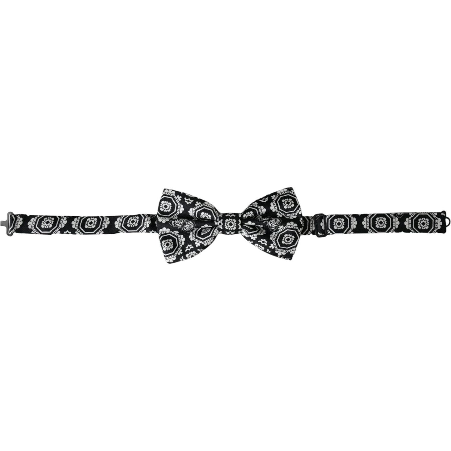 Dolce & Gabbana Black White Printed Adjustable Neck Men Bow Tie Dolce & Gabbana Gray