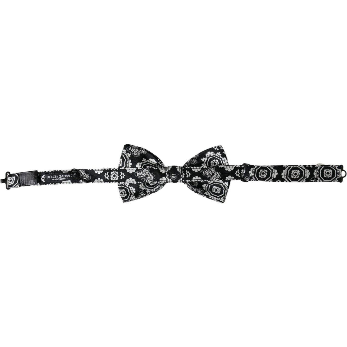 Dolce & Gabbana Black White Printed Adjustable Neck Men Bow Tie Dolce & Gabbana Gray